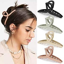 Big Hair Claw Clips Large Matte Butterfly Hair Clips for Women 5.1 Oversize Hair Clip for Long Thick Hair Barrette Accessories for Women\'s and Girl\'s 4 PCS (black,light green,pink,khaki)