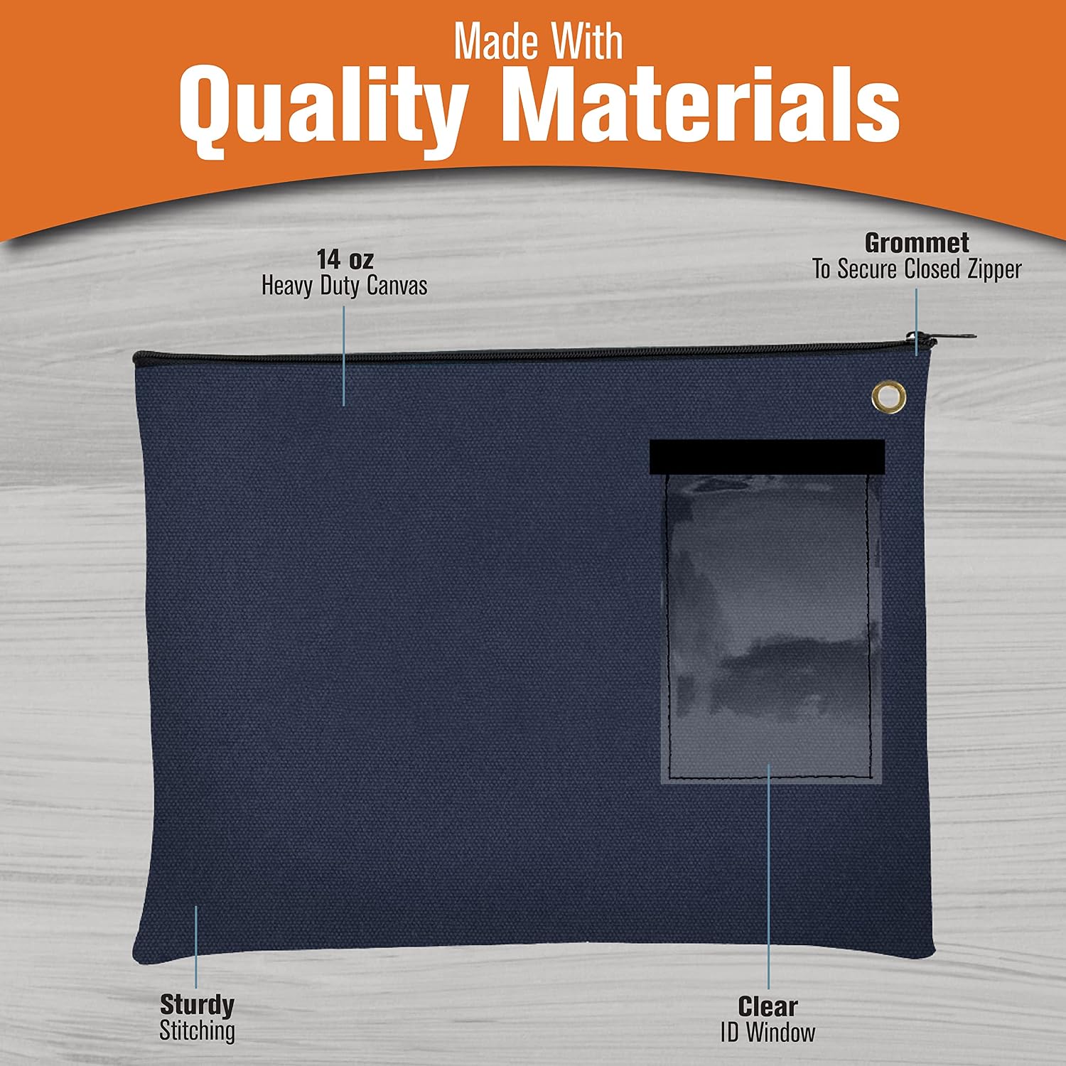 BankSupplies 14 oz Canvas Interoffice Mailer 14W x 11H Navy Blue Transit Bag with Zipper and Grommet