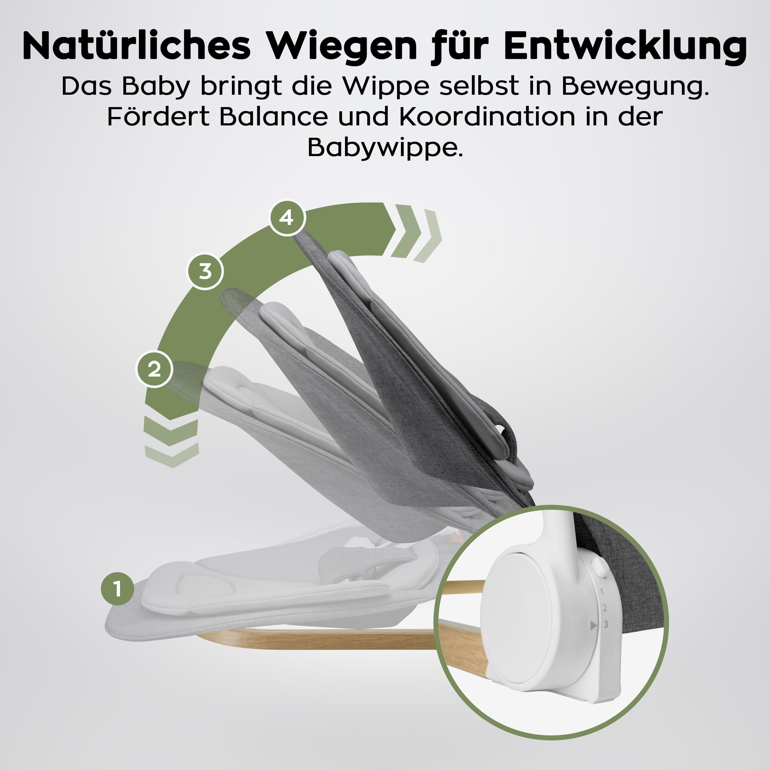 Tulano Moon 50 Babywippe – Babyschaukel mit Spielbogen Baby – 4 Positionen | Baby Wippe ab Geburt – natürliches Wippen – 3-Punkt-Gurt – UltraSoft-Matratze – Bezug waschbar – faltbar – Grau