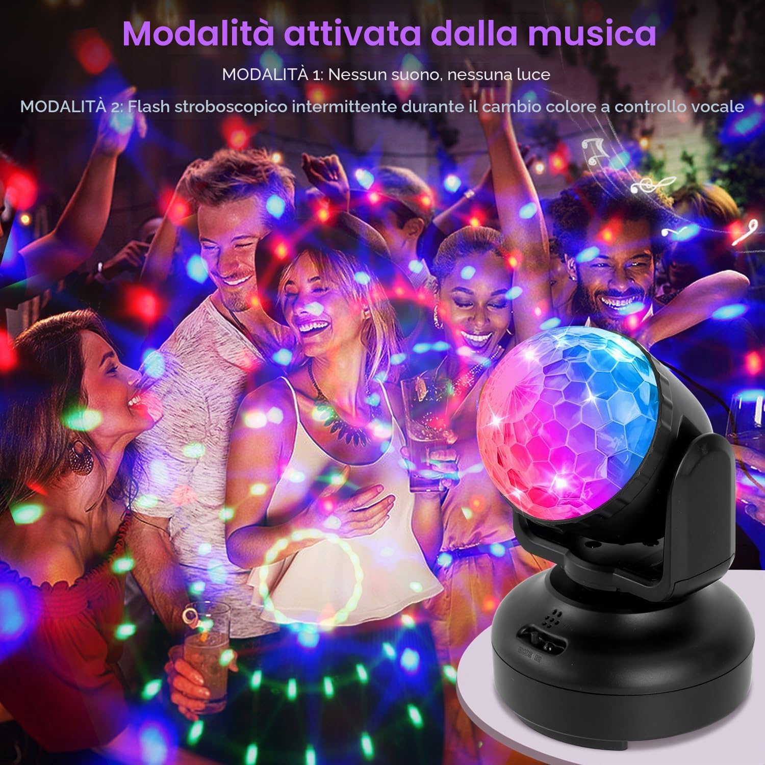 Luce Discoteca, Gomifie Luci Discoteca a Ritmo di Musica Rotazione Automatica e Regolabile Manuale, 12 Colori RGBW Palla da Discoteca con 12 Modalità di Illuminazione per DJ, Natale, Bar e Festa