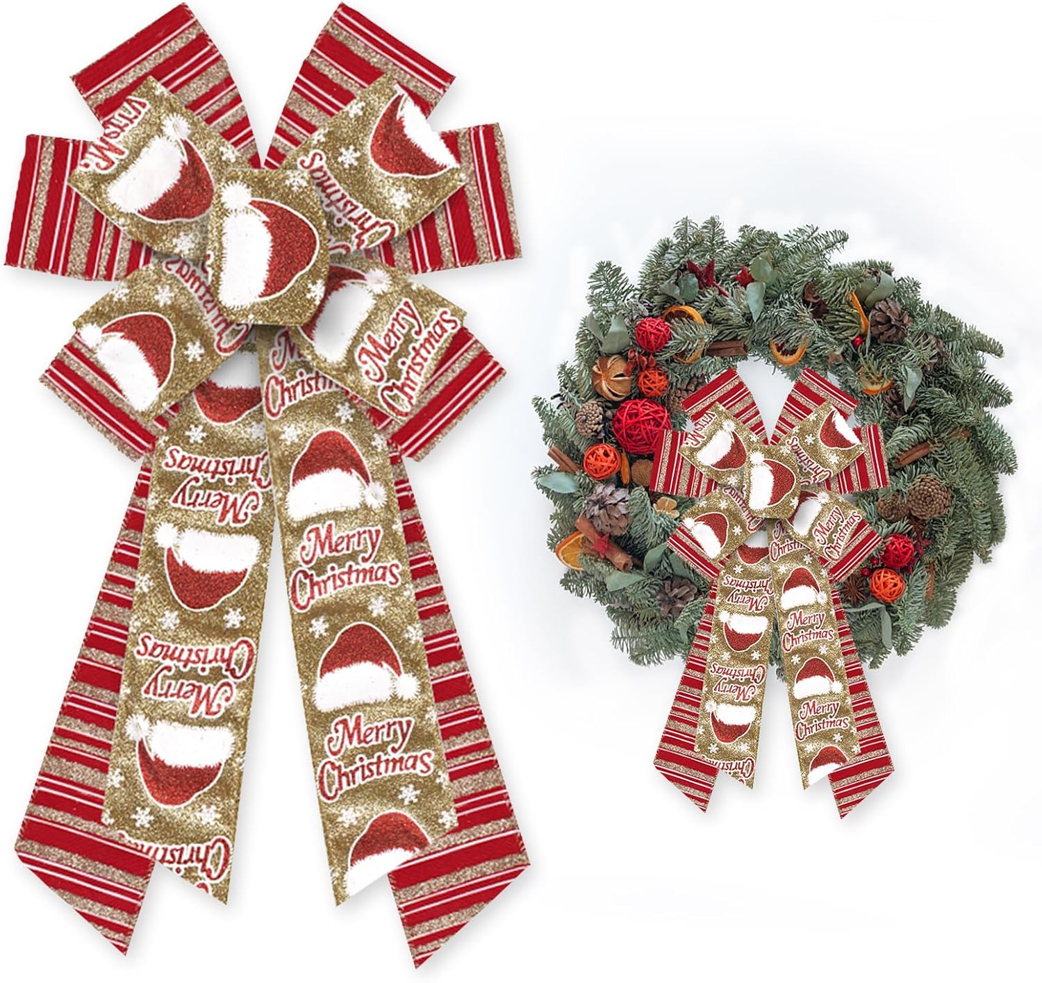 Glodecart Large Merry Christmas Bow for Wreath, Glitter Red