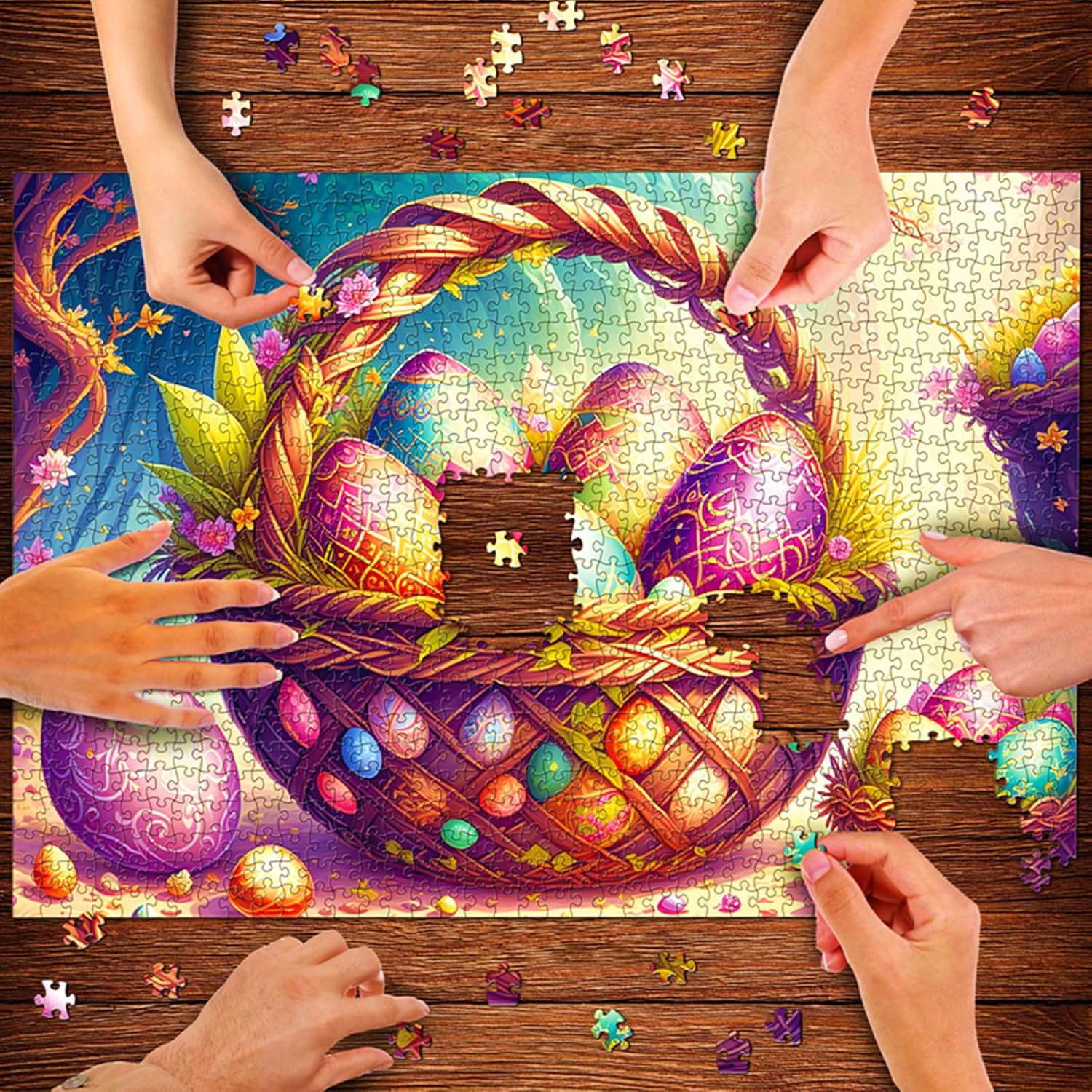Easter Puzzles for Adults 1000 Piece, Vintage Easter Egg 1000 Pieces Jigsaw Puzzles for Basket Stuffers for Adults Teens Kids Easter Party Favors Educational Gifts Home Decor