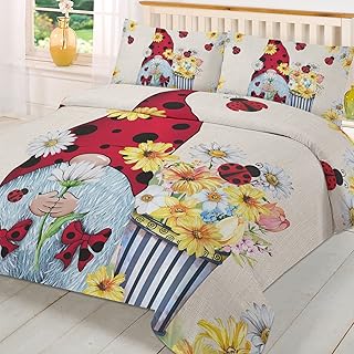 Sunflower Watercolor Queen Duvet Cover Set,Washed Soft Microfiber Bed Comforter Quilt Cover with Ties/Zipper,Farmhouse Gnomes Spring Daisy Floral Flower Patterned Textured Bedding Duvet-Covers