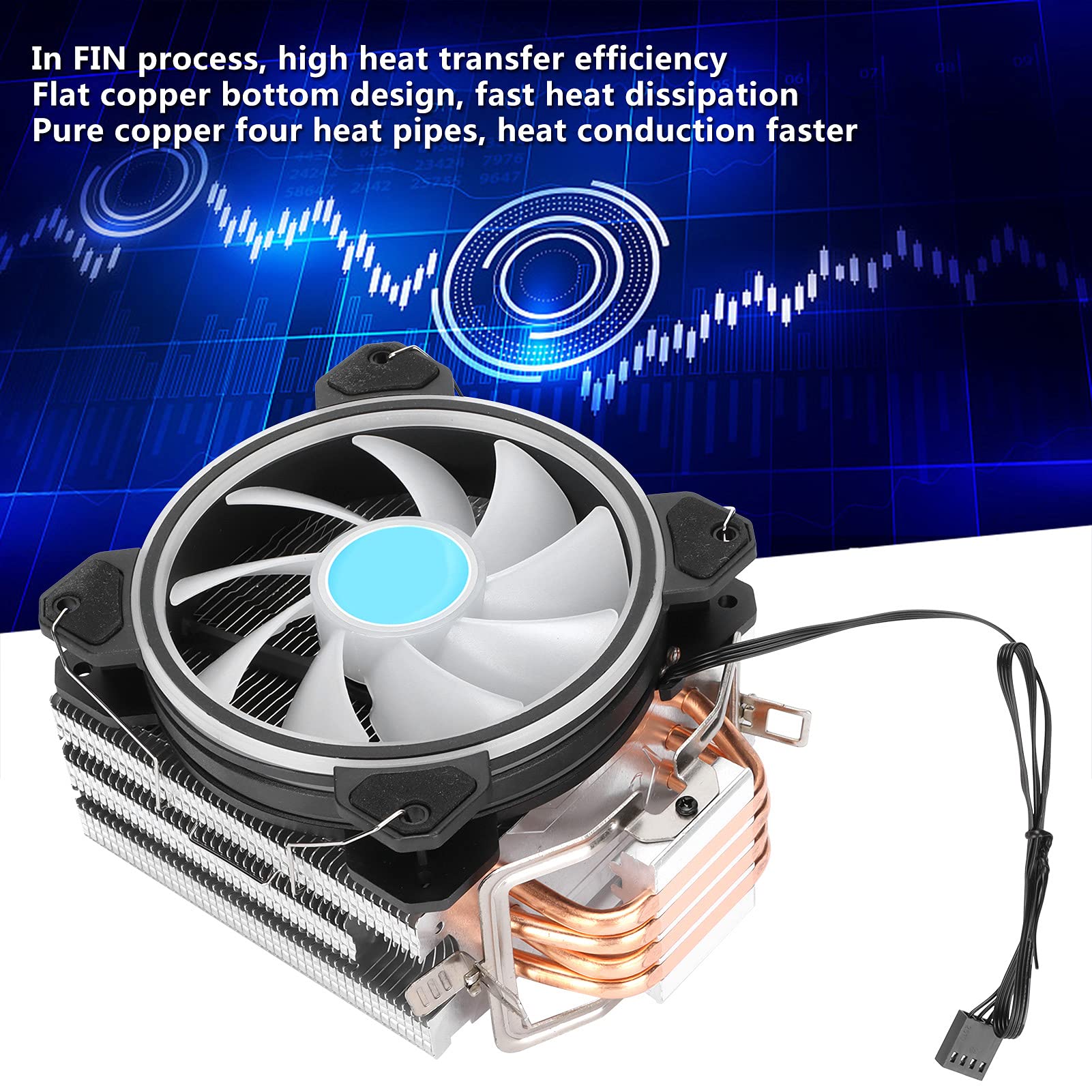 Enfriador de CPU Disipación de calor rápida Cobre puro Cuatro tubos de calor Silenciador Radiador RGB para computadoras de escritorio ABS Aluminio Latón Ventilador de 120 mm para