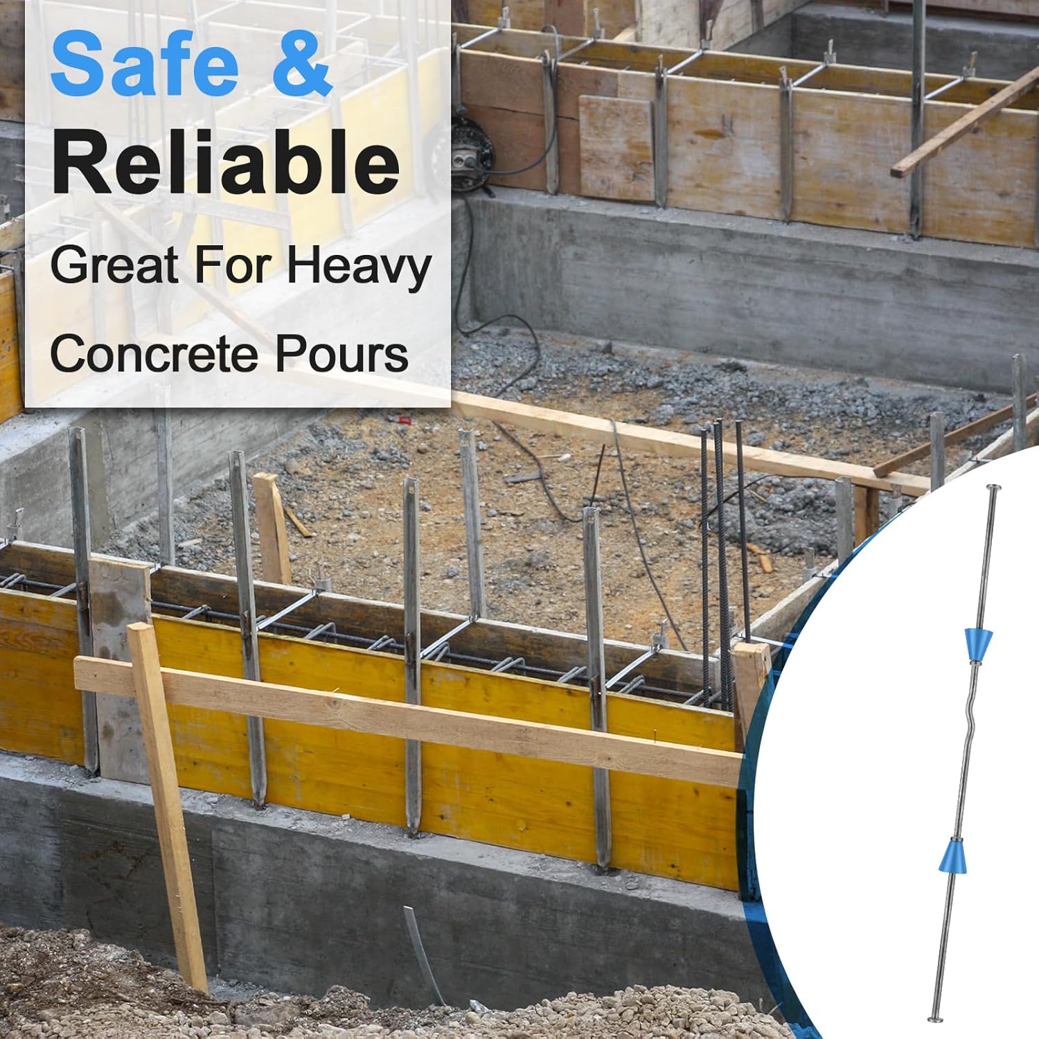 Blulu 25 Pcs 8" Standard Snap Ties for Concrete Forms 4.75" Short End 45 Gauge Steel Concrete Snap Ties with 1" Plastic Cones, 2: 1 Safety Factor, 2, 250 Lbs Working Load for Construction Equipment