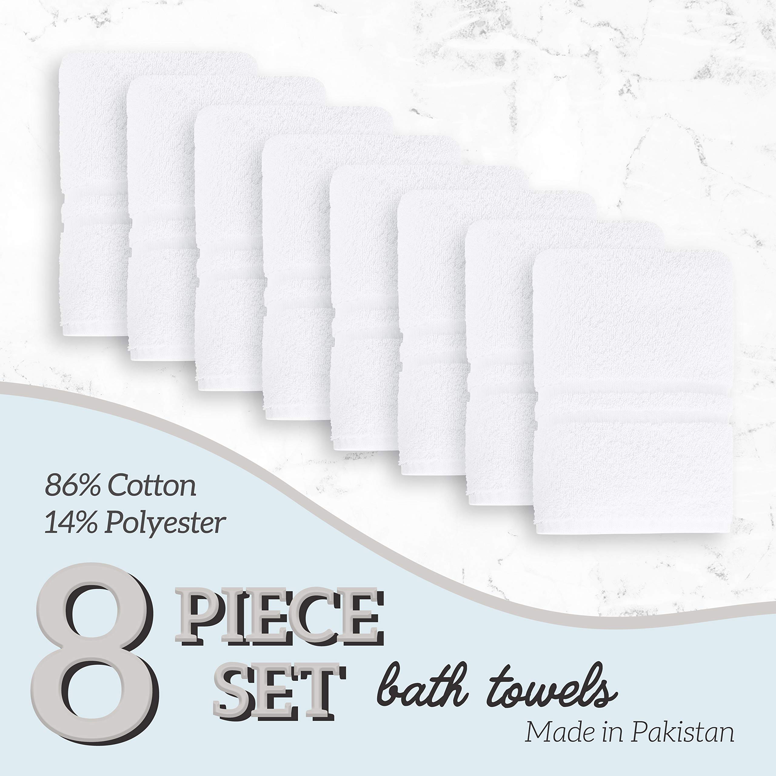 Confezione da 8 asciugamani da bagno 24 x 50 cm, 100% cotone, super assorbente, soffice e morbido.