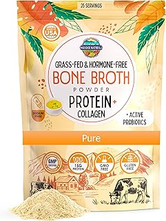 Paradise Naturals 100% Grass-Fed Organic Beef Bone Broth Protein Powder, Active Probiotics, Collagen Peptide Rich 15g Prot...