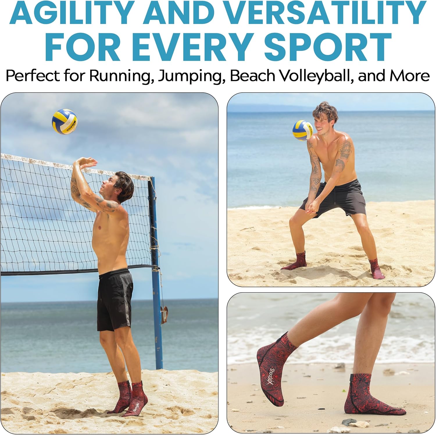 ShocSox Sand Socks for Beach Volleyball & Soccer – Reinforced Sand Volleyball Socks with No-Holes Soles & Maximum Protection