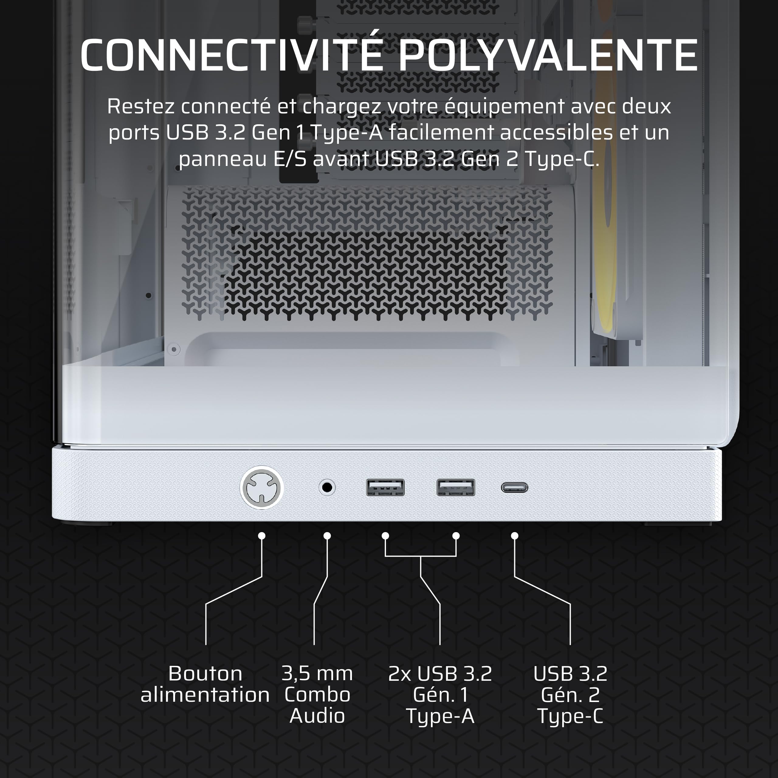 CORSAIR Frame 4500X LX-R RGB Link Boîtier PC Moyen-Tour en Verre Panoramique – Système de Fixation du Ventilateur InfiniRail, Peut Accueillir Deux Radiateurs de 360 mm, 3X LX120-R RGB Link – Blanc