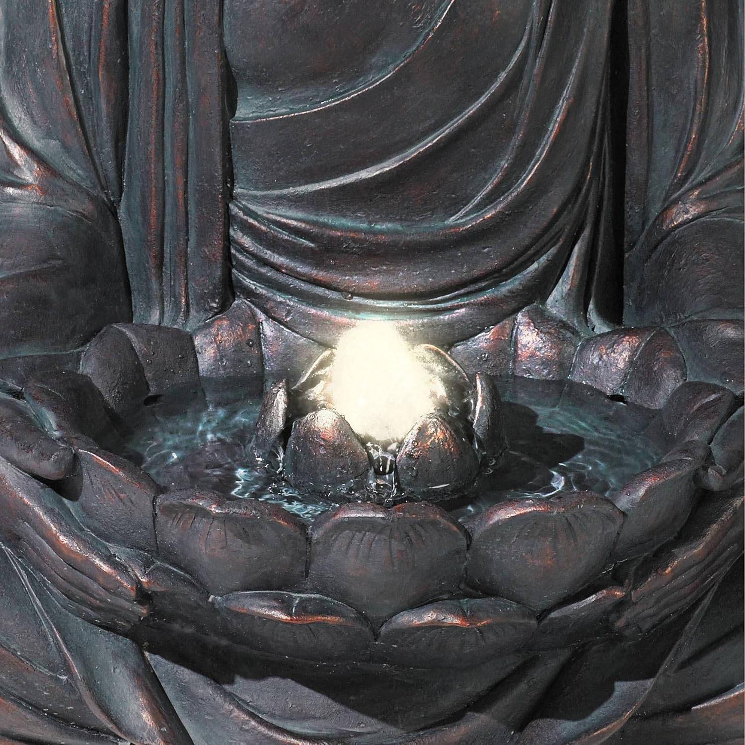 Meditating Buddha 24" High Large Zen Asian Indoor Outdoor Decor Resin Floor Fountain with Light LED Standing Bubbler Water Feature for Outside Garden Patio Yard Backyard Porch Deck - John Timberland
