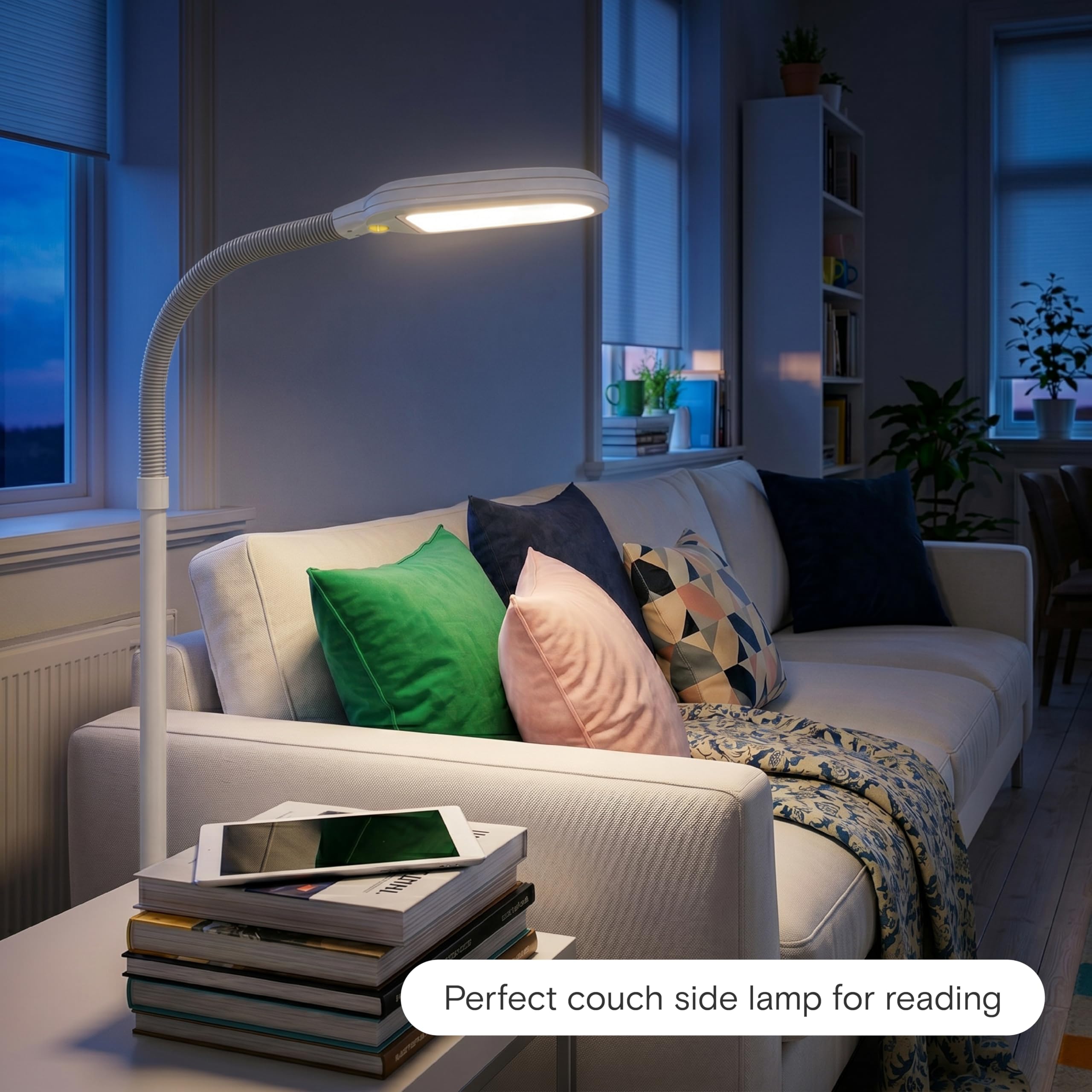 Brightech Litespan lampa stojąca LED do czytania i rzemiosła, nowoczesna lampa stojąca z łabędzią szyją, idealna do szycia i sypialni, biała