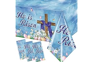 He Is Risen Easter Tablecloths Party Decorations Spring Floral Holiday Easter Egg...