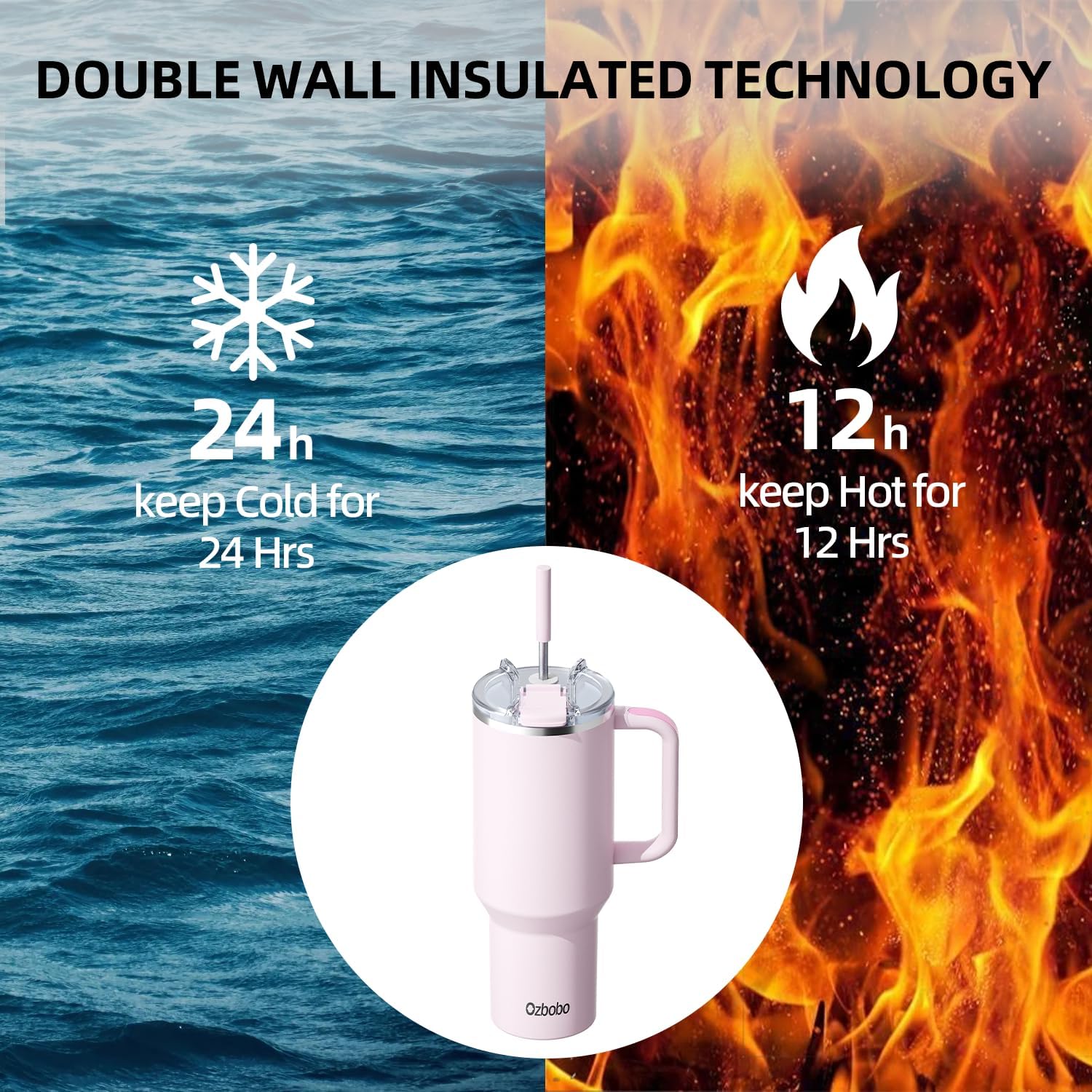 40 oz Tumbler With Straw And Lid,Tumbler with Handle, Two in One BPA-Free Lid Ice Coffee Cup,100% Leak Proof Stainless steel insulated water bottle(Rose Red) - Image 5