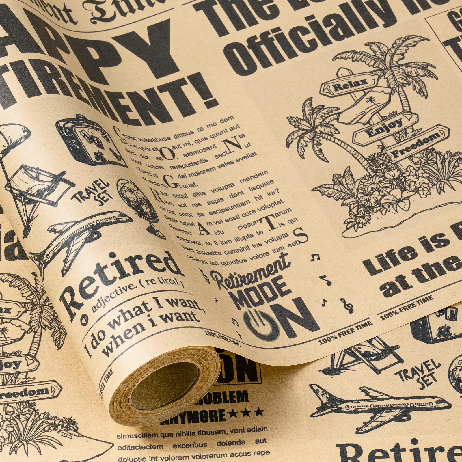 RUSPEPA Mini Retro Newspaper Retirement Wrapping Paper 43.2cm x 5m HAPPY RETIREMENT Headline Wrap Perfect for Retirement Parties Farewells Coworker Gifts
