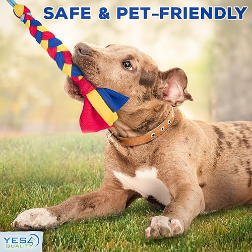 Miniatura 4 de YES4QUALITY Poste de coqueteo para perros, seguro y fuerte para razas grandes con cordón de nailon, poste de resorte para tira y afloja, juego