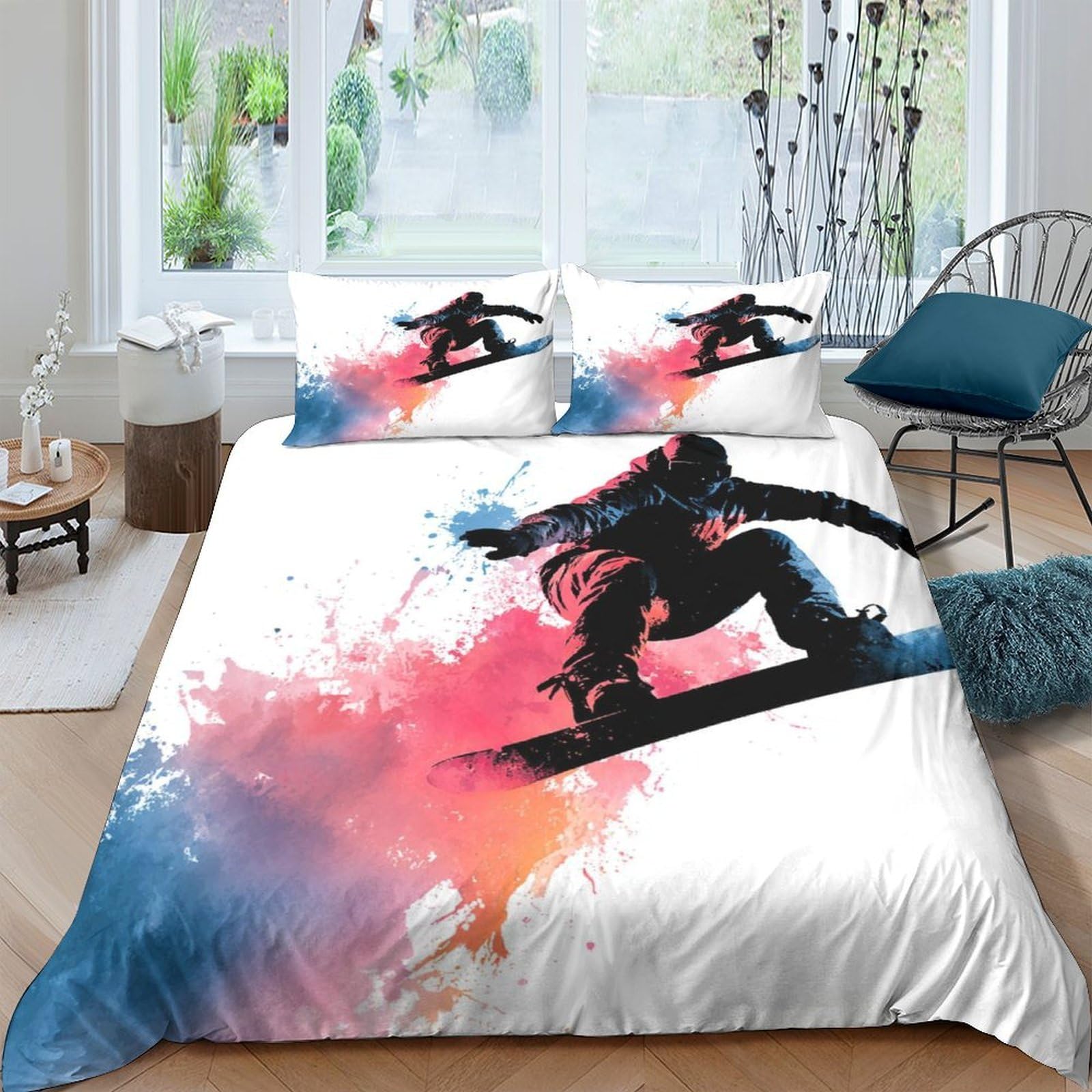 Ctjqhvkz Style-1 3D Printed Snowboard Splash Fitted Sheet Microfiber Soft Bedroom Decor Graffiti Bed Cover For Home Guest Room Single（135X200cm）
