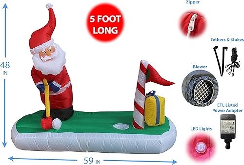 Miniatura 2 de BZB Goods Decoración inflable de Navidad de 5 pies de largo Papá Noel juego de golf decoración de luces para interiores y exteriores decoración de