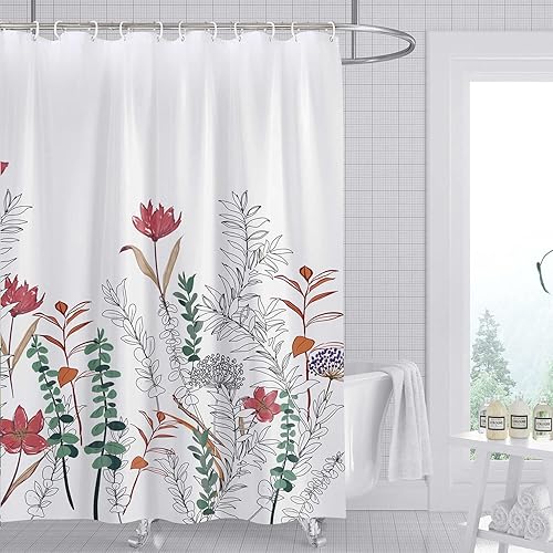 ROCK CLOUD Juego de cortinas de baño de tela con 12 ganchos, diseño de hojas botánicas decorativas, lavable a máquina, 72 x 72 pulgadas