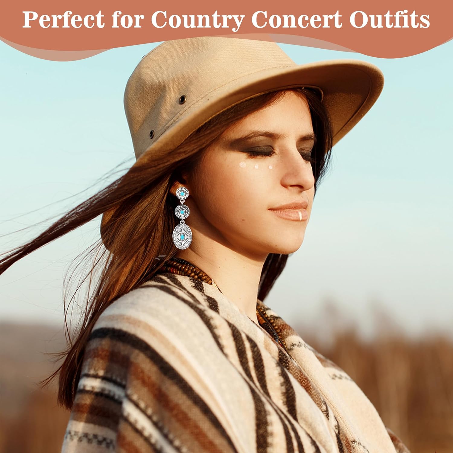 2 Pairs Western Earrings for Women, Cowgirl Eearrings Country Concert Outfits, Vintage Western Drop Dangle Earrings Jewelry Gift - Image 5