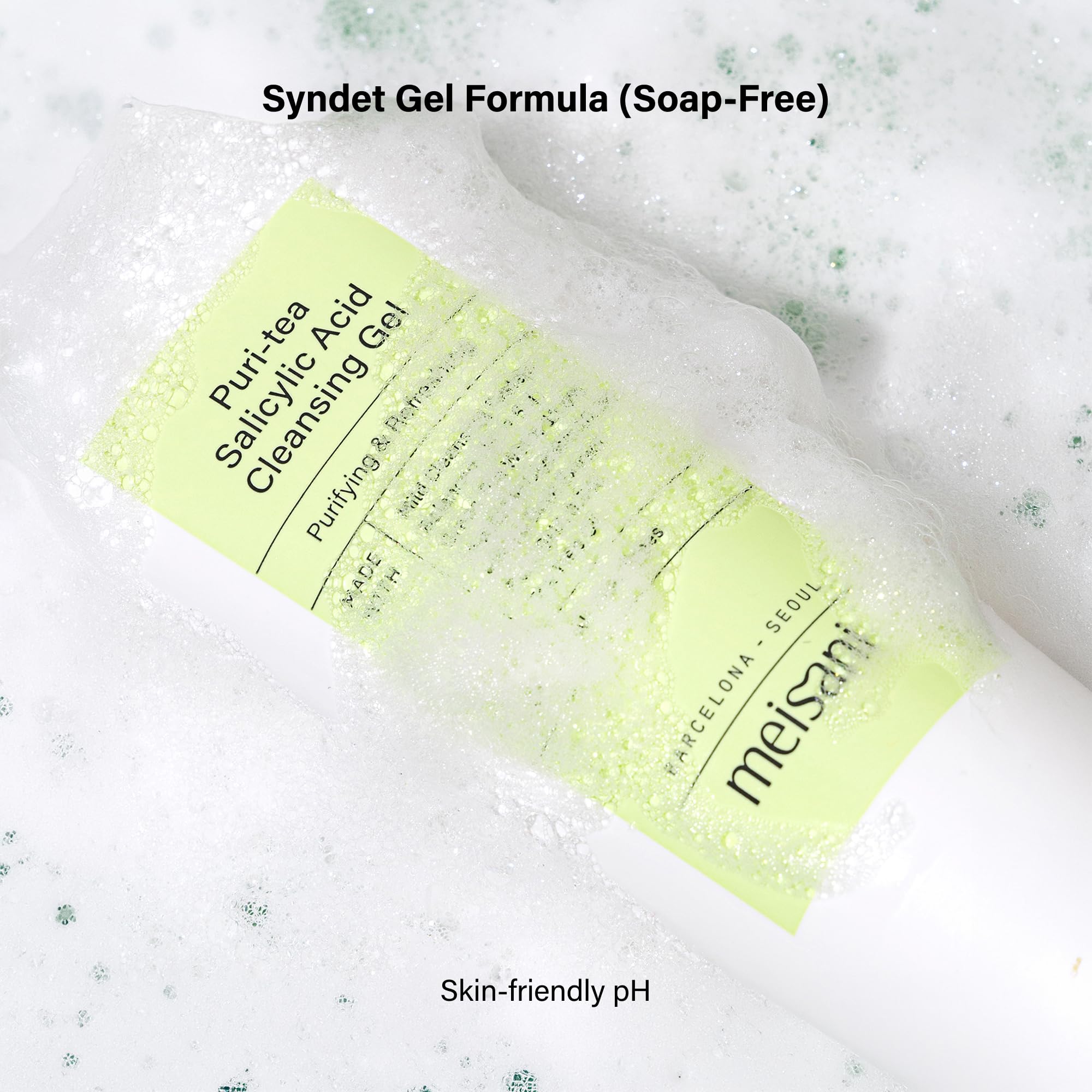 Meisani Puri-Tea Salicylic Acid Cleansing Gel, Nettoyant vegan, sans sulfate et au pH équilibré, 150ml
