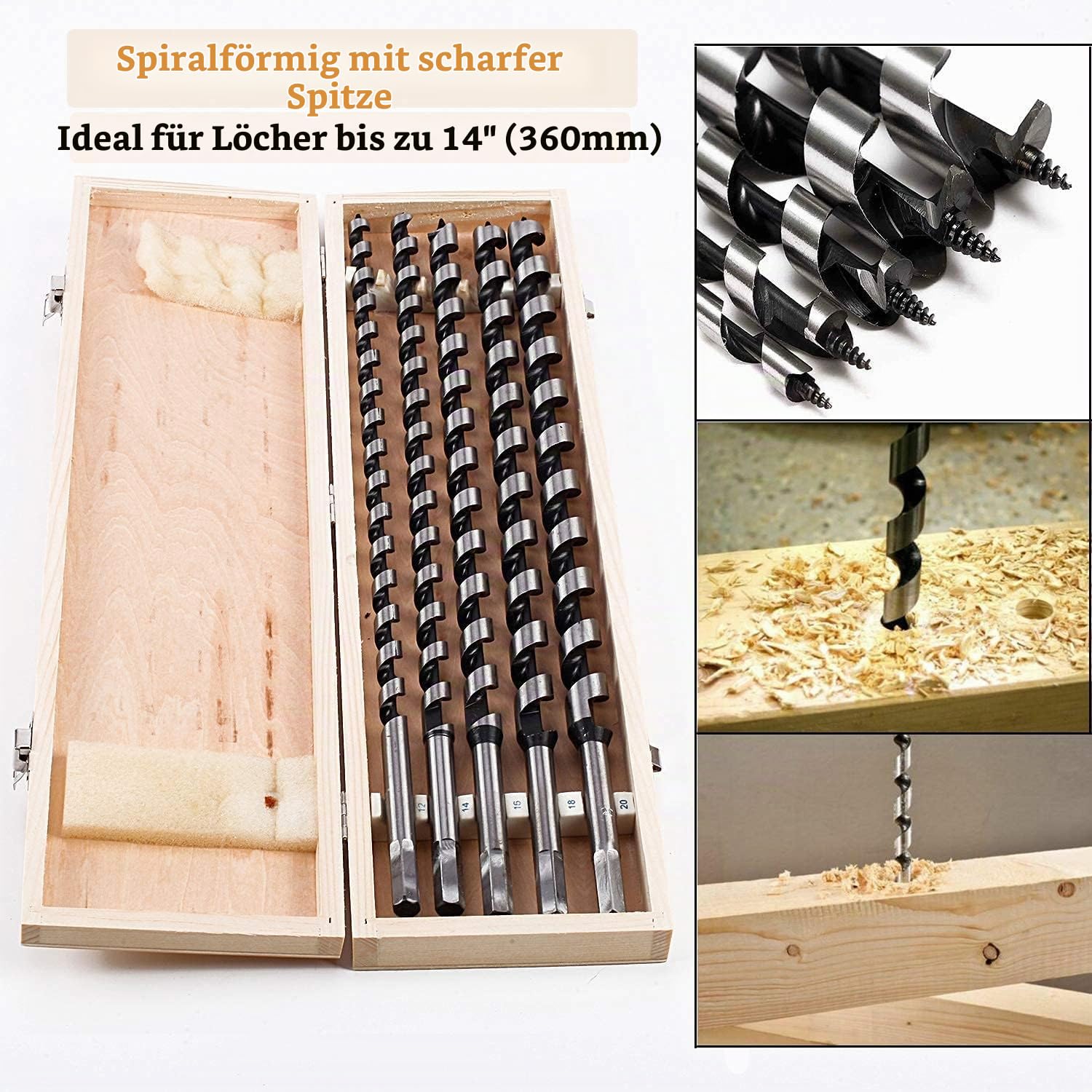 Schlangenbohrer Set Ø12-20 x 460mm, Holzbohrer Lang Set 5tlg, bohrer set holz, Balkenbohrer Spiralbohrer für präzise Bohrung Hartholz Sperrholz Ziegelsteine