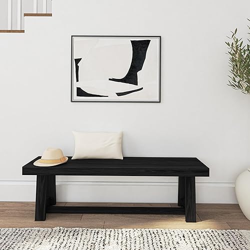 Miniatura 5 de Plank+Beam Banco de comedor de granja de 60 pulgadas, banco de entrada de madera maciza, banco de madera al aire libre, asiento de comedor de
