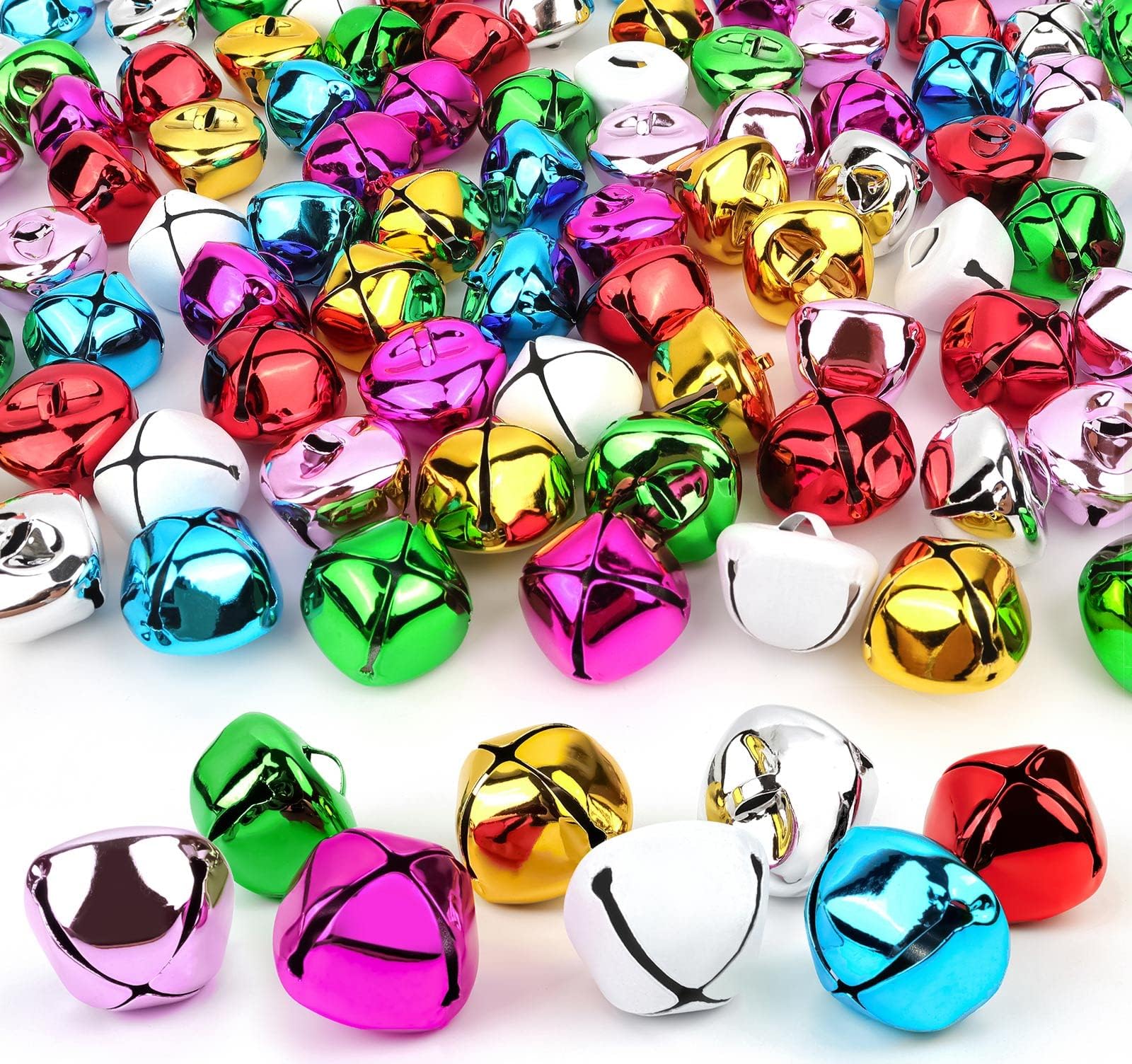 Jingle Bells for Crafts,1 Inch Large Multicolored Jingle Bells Bulk, 8 Colors Decorative Bells for DIY Christmas Festival Home Wreath Decorations, 50 Pcs