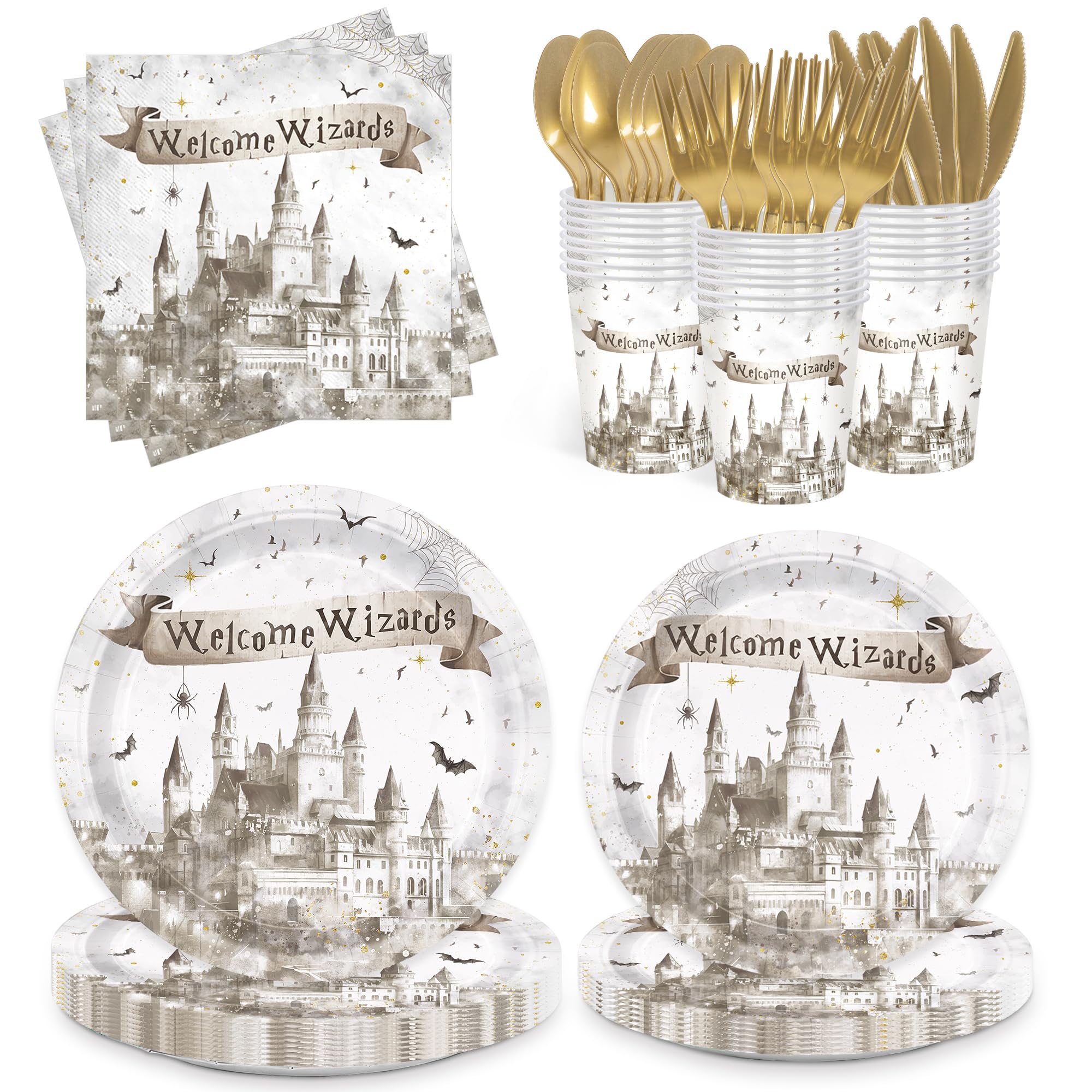 168pcs Magical Theme Birthday Party Decorations with Paper Plates Napkins Cups, Disposable Theme Parth Tableware Decorations Set for Kids Serve 24 Guests