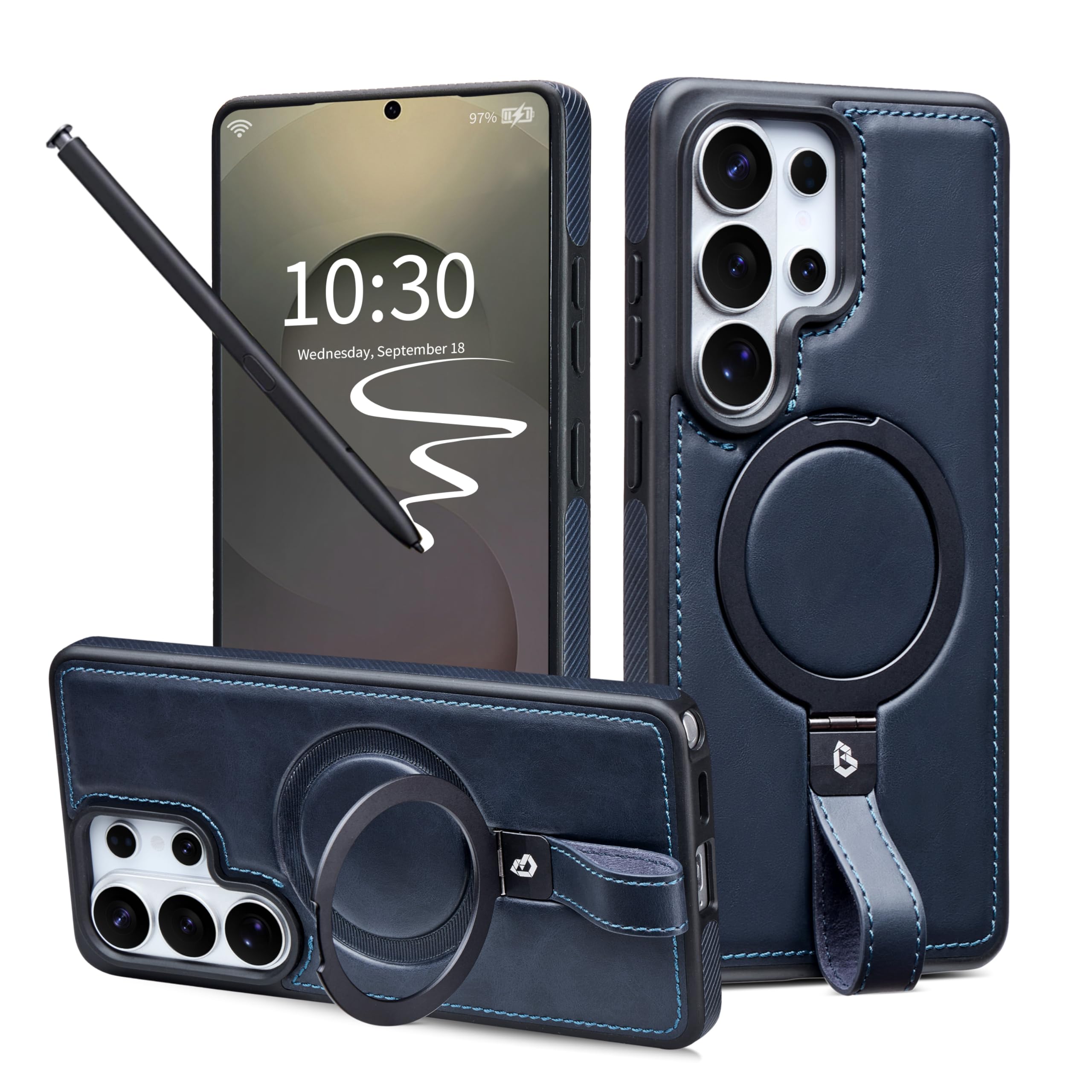 Butaiga for Samsung Galaxy S26 Ultra Case Leather with Stand, Navy