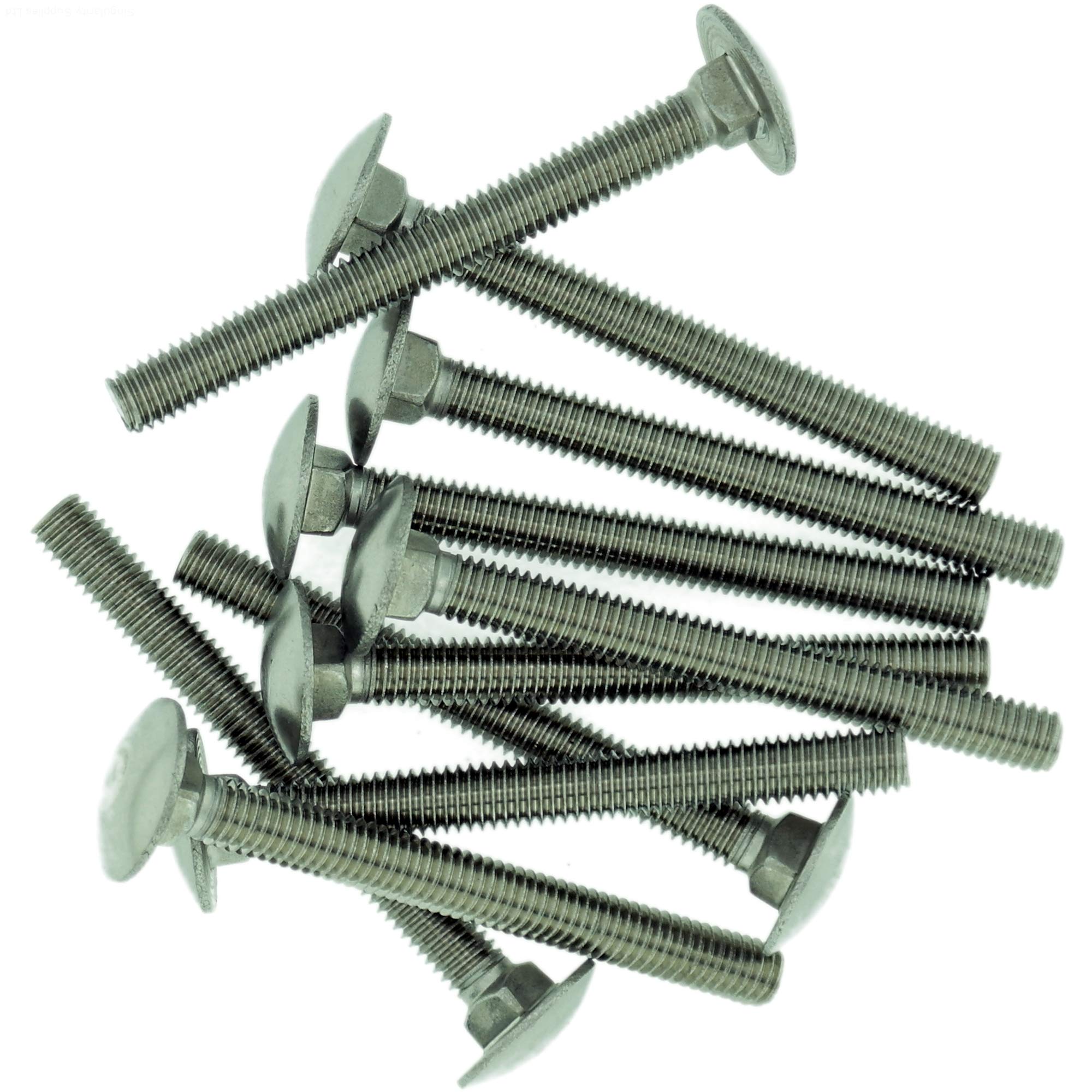 M8 (8mm x 55mm) Cup Square Carriage Bolt (Fully Threaded) - Stainless Steel (A2) (Pack of 10)