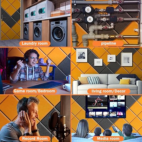 Miniatura 6 de DEKIRU Paquete de 12 paneles acústicos, paneles de espuma a prueba de sonido, hexagonales, autoadhesivos, de 12 x 10 x 0.4, resistentes al fuego,