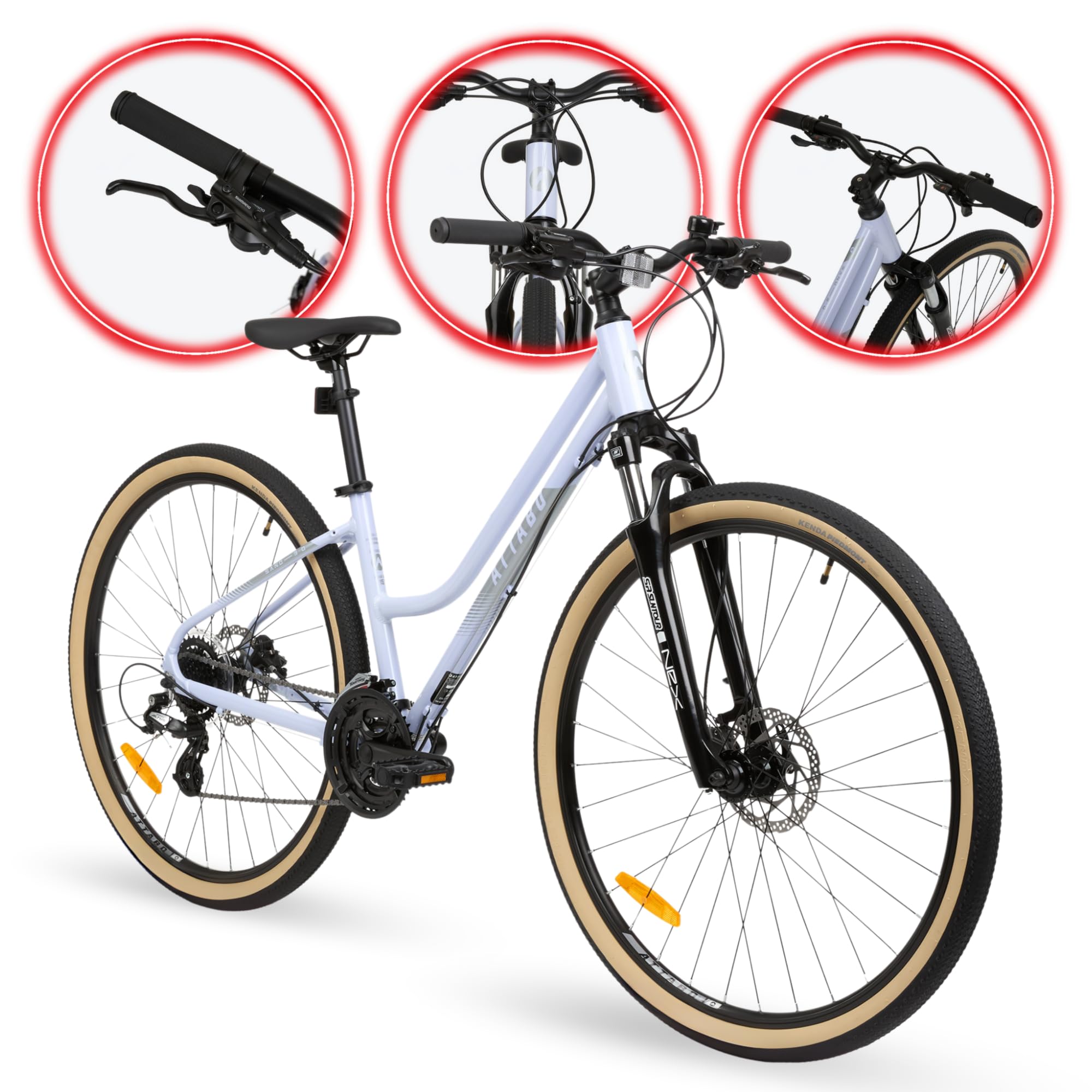 ATTABO SANO 3.0 Damen Crossbike 28 Zoll, Aluminiumrahmen, 24-Gang Shimano Schaltung, SR Suntour Federgabel, hydraulische Scheibenbremsen