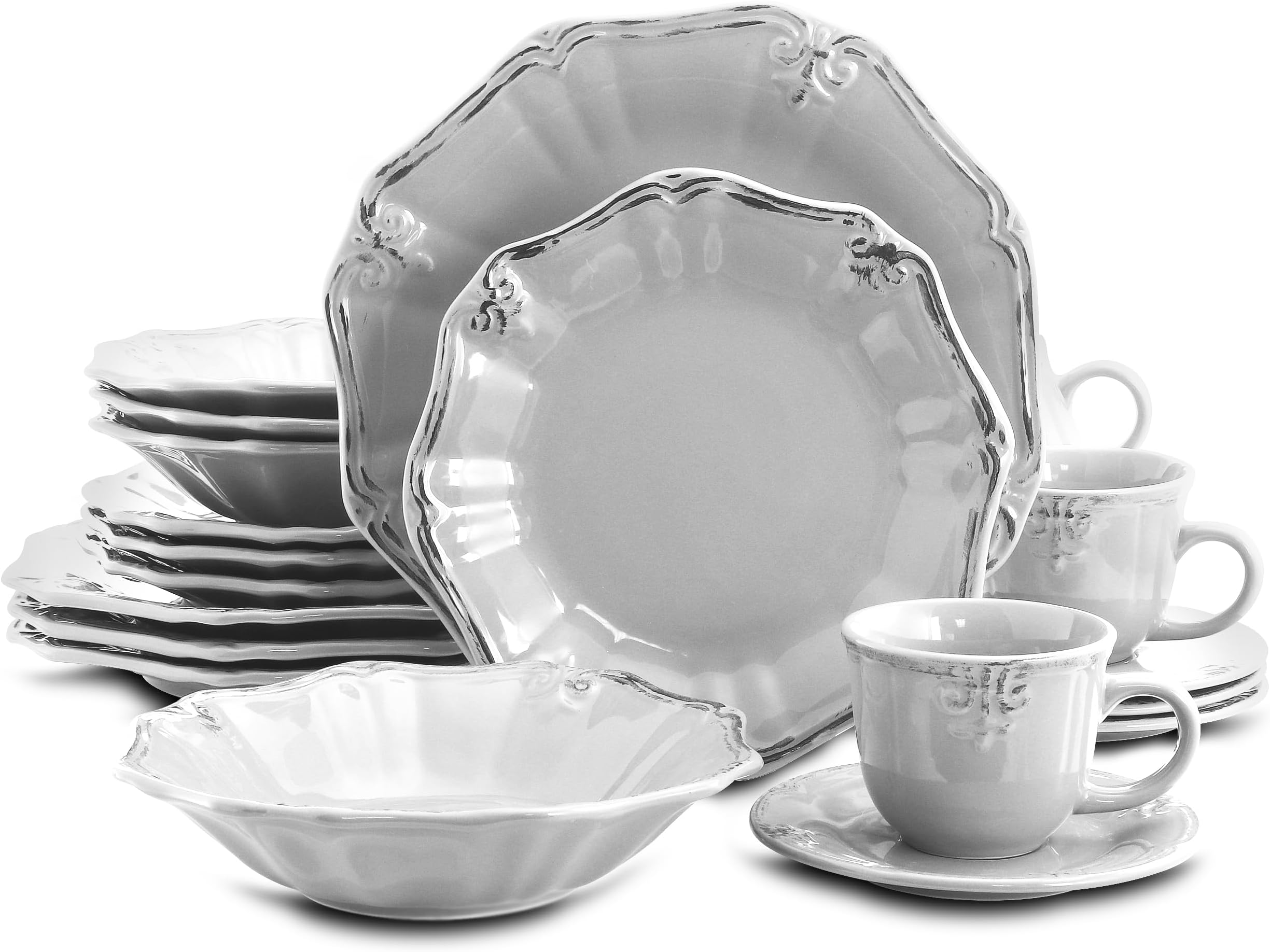 Elama Fleur De Lys 20-Piece Dinnerware Set in White
