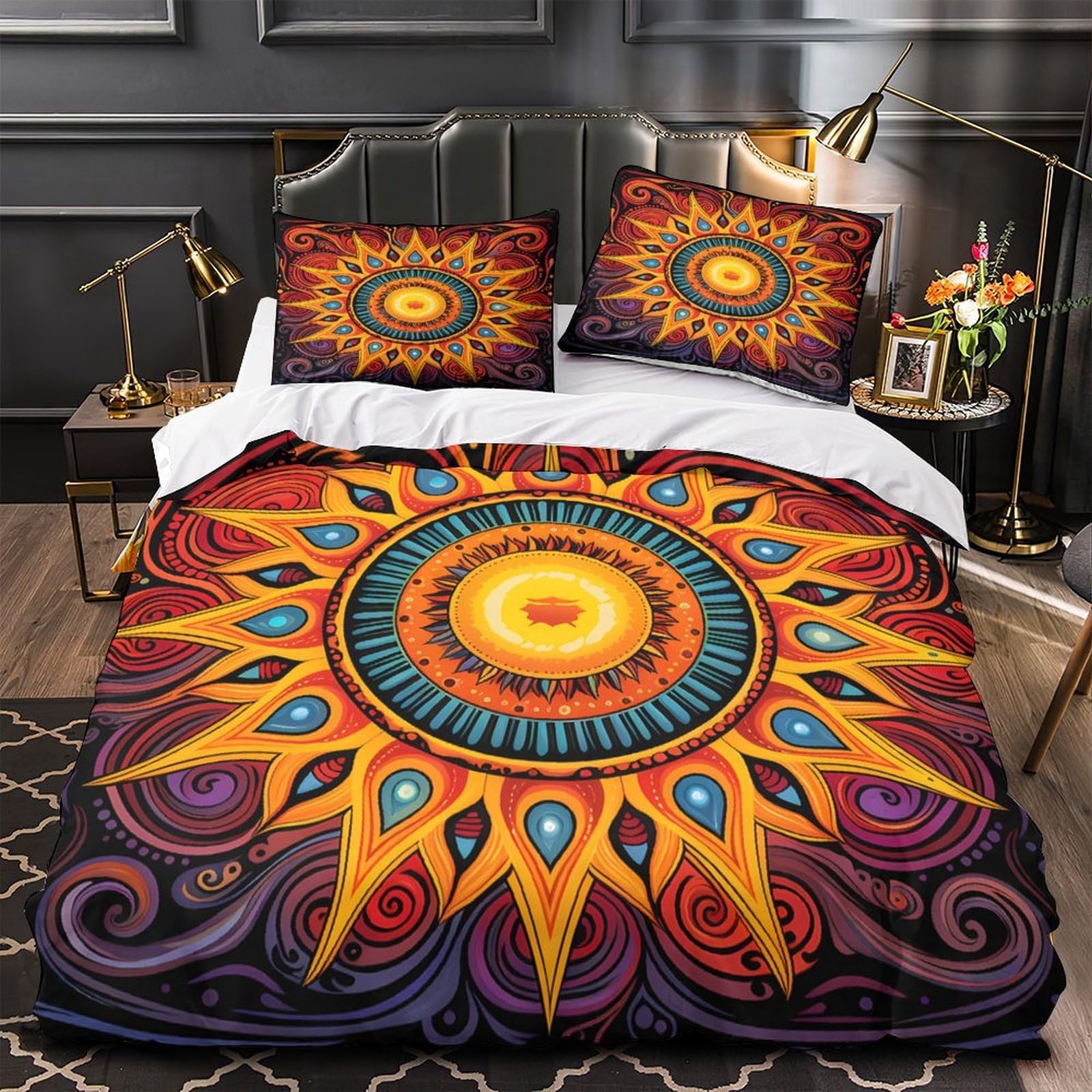 Parure de lit microfibre 140x200cm avec housse de couette psychédélique 3D