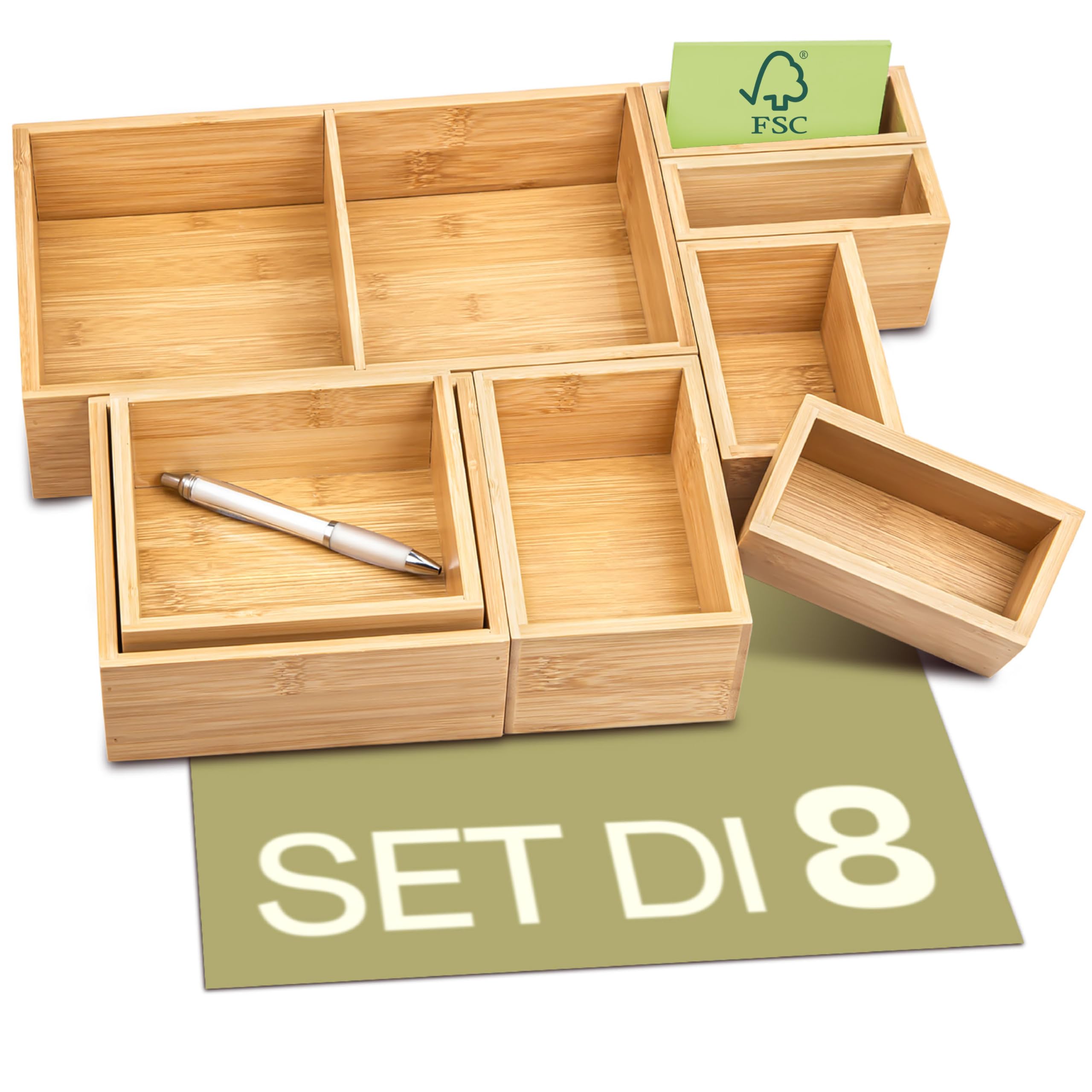 Set Di 8 Organizer Per Cassetti In Bambù, Divisori Regolabili, Per Cucina, Bagno, Scrivania, Trucco E Gioielli, Ecologici - 3