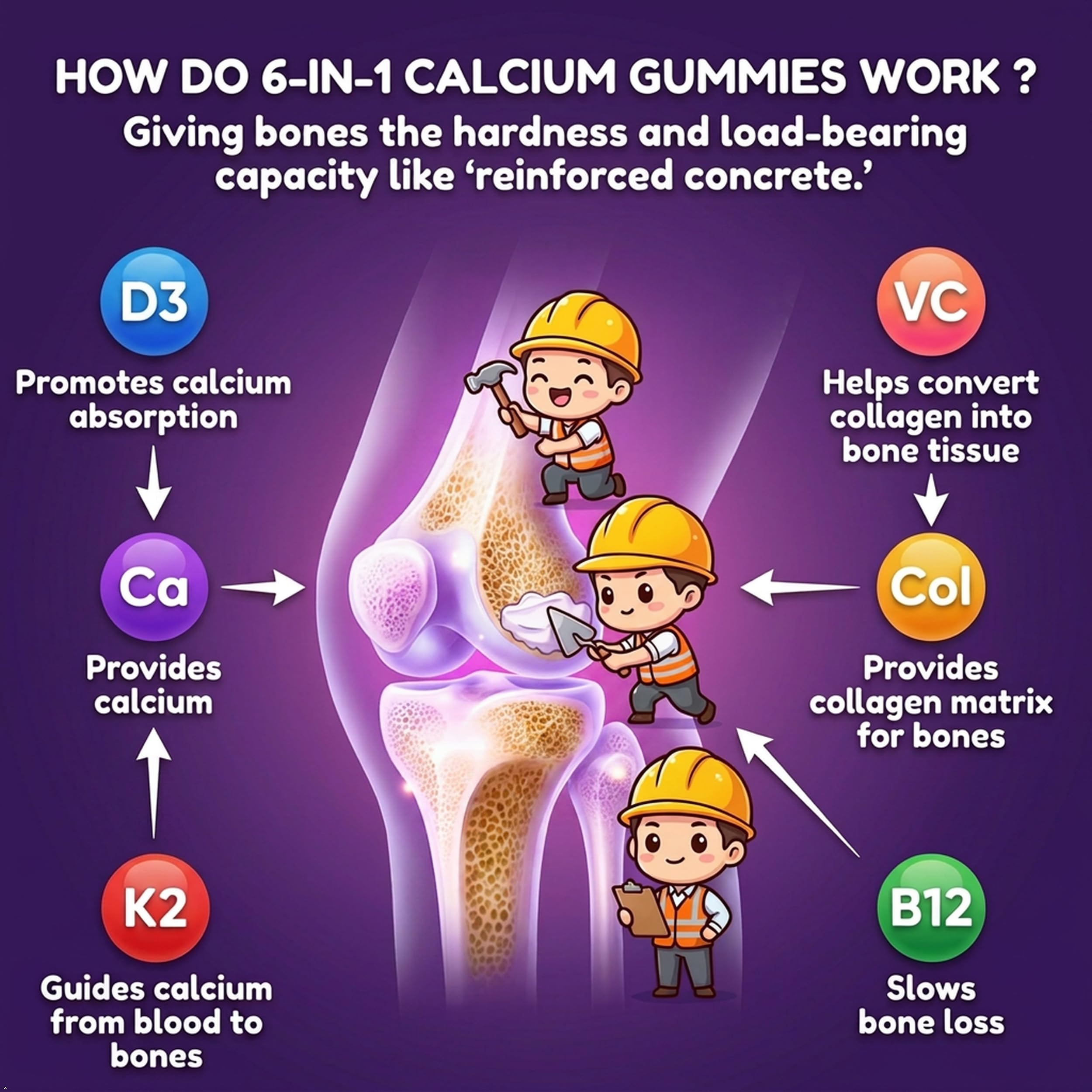 (2 Pack) Calcium Citrate 1200 mg Gummies with Collagen, Vitamin C D3 K2 B12 — Amazon image 3
