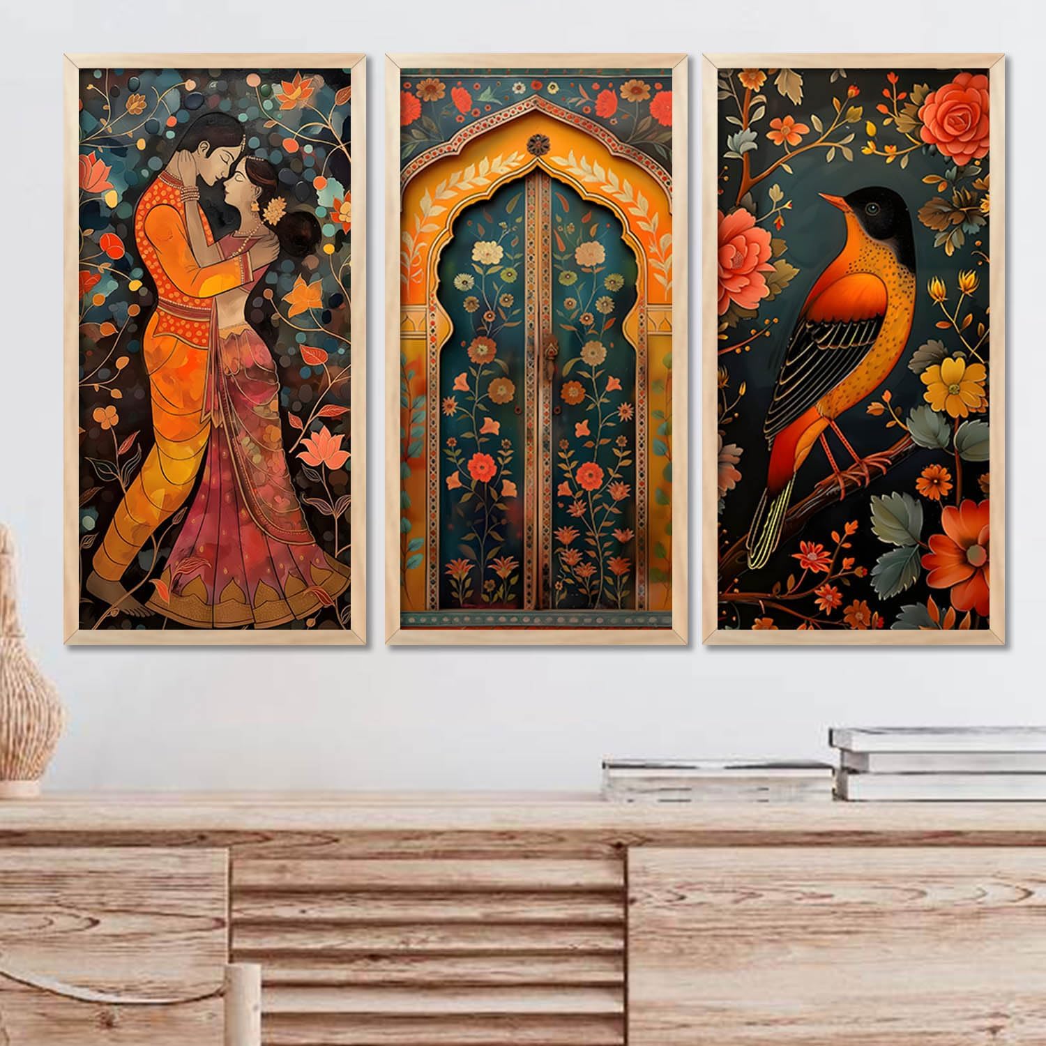 Kalit Kala Modern Wall Art Painting for Wall Decoration, Bedroom, Living room with Reusable Frames & Acrylic Glass Cover | Set of 3 | 10 X 19 Inches | Modern Pichwai Wall Art Painting 4 (B0D7CHV38Z) Amazon Price History, Amazon Price Tracker