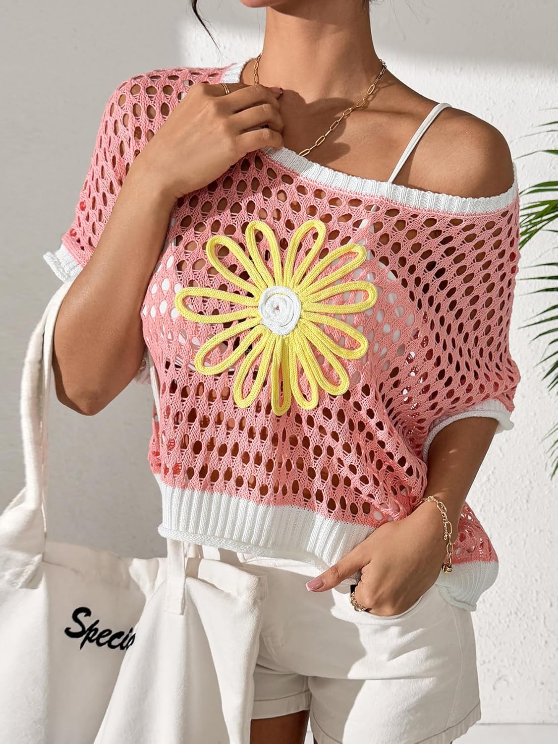 Crochet Coverups for Women 2026 Summer Floral Hollow Out Pullover Sweaters Beach Vacation Knit Cover Ups - Image 3