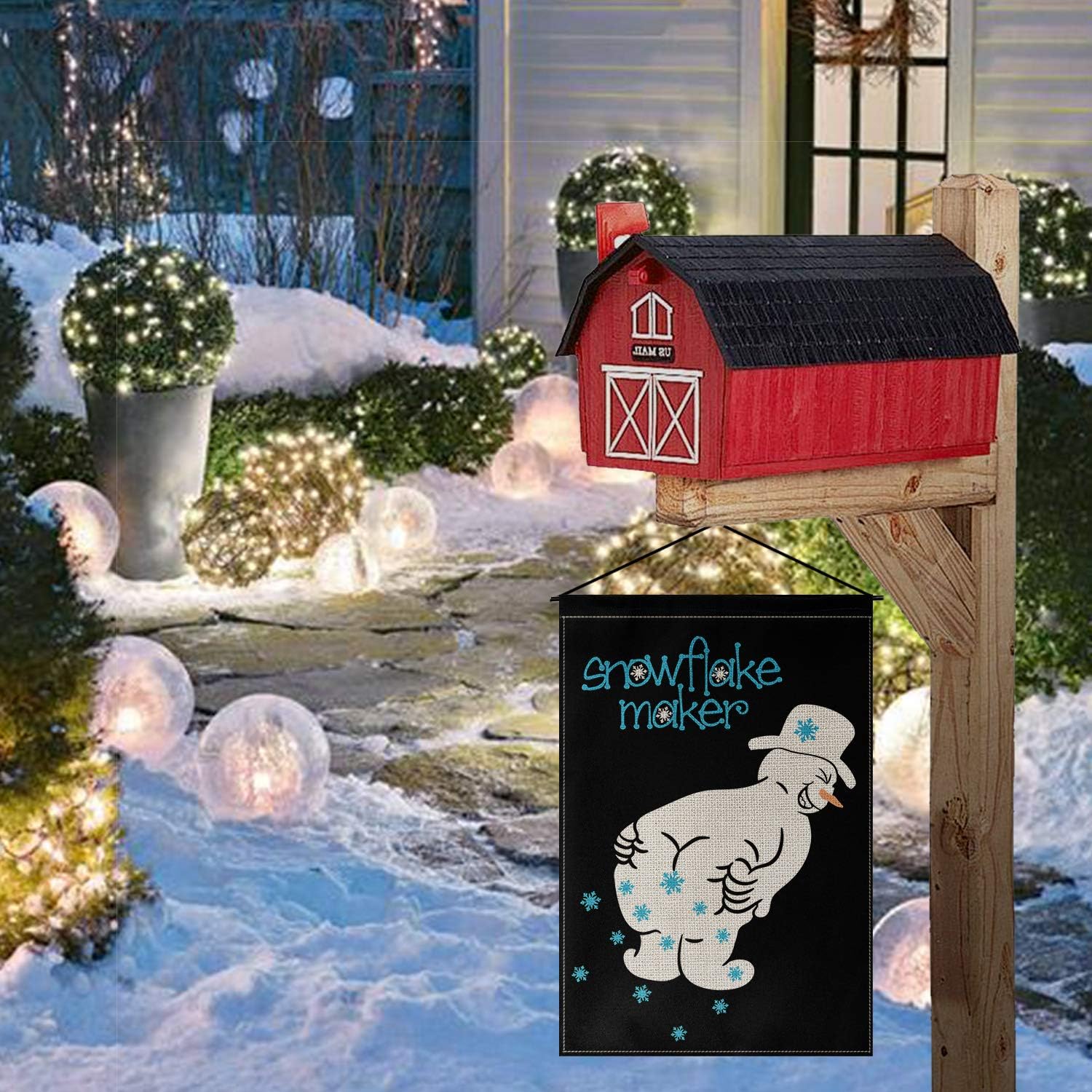 AVOIN Snowflake Maker Garden Flag Vertical Double Sized, Christmas Winter Holiday Snowman Yard Outdoor Decoration 12.5 x 18 Inch