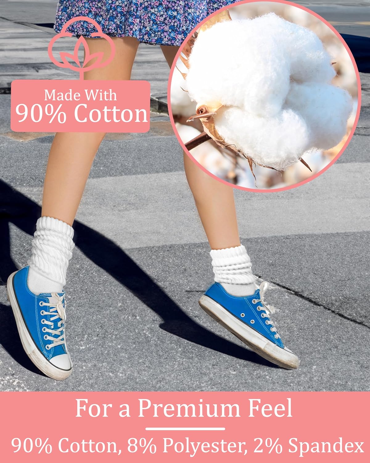 6 Pair Cotton Crew Slouch Socks Womens Scrunch Ribbed Soft Retro Boot Calf Sock - Image 2