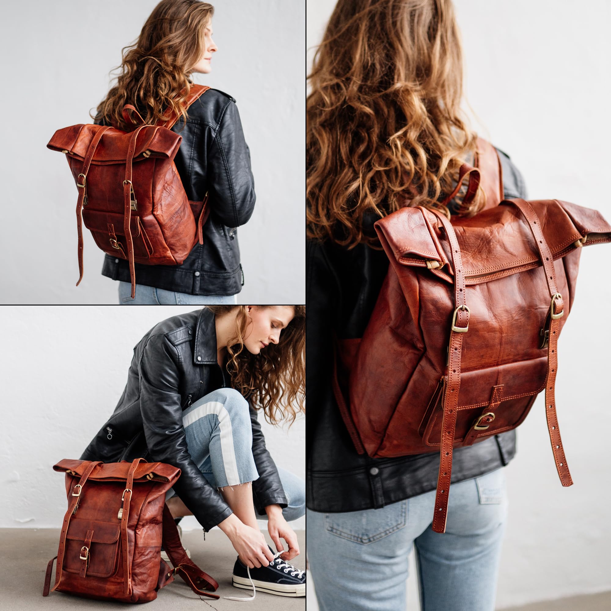 Berliner Bags Leeds Mochila de Piel Auténtica con Compartimento para Portátil y Diseño para Ciclistas, para Hombre y Mujer – Marrón