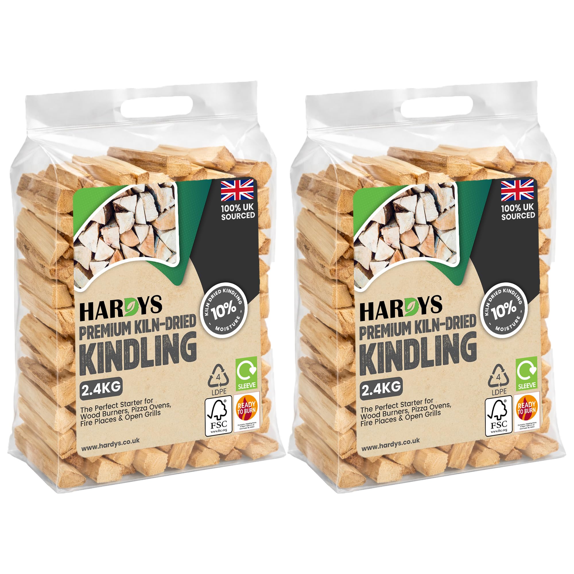Hardys Kindling Wood, 2 Pack - 4.8 Kg (2 x 2.4kg) Approx. | Natural Instant Light Firewood Logs, Smokeless - Kiln Dried - BBQ, Fire Heat Logs for Burner, Pizza Oven, Open Fire Pit