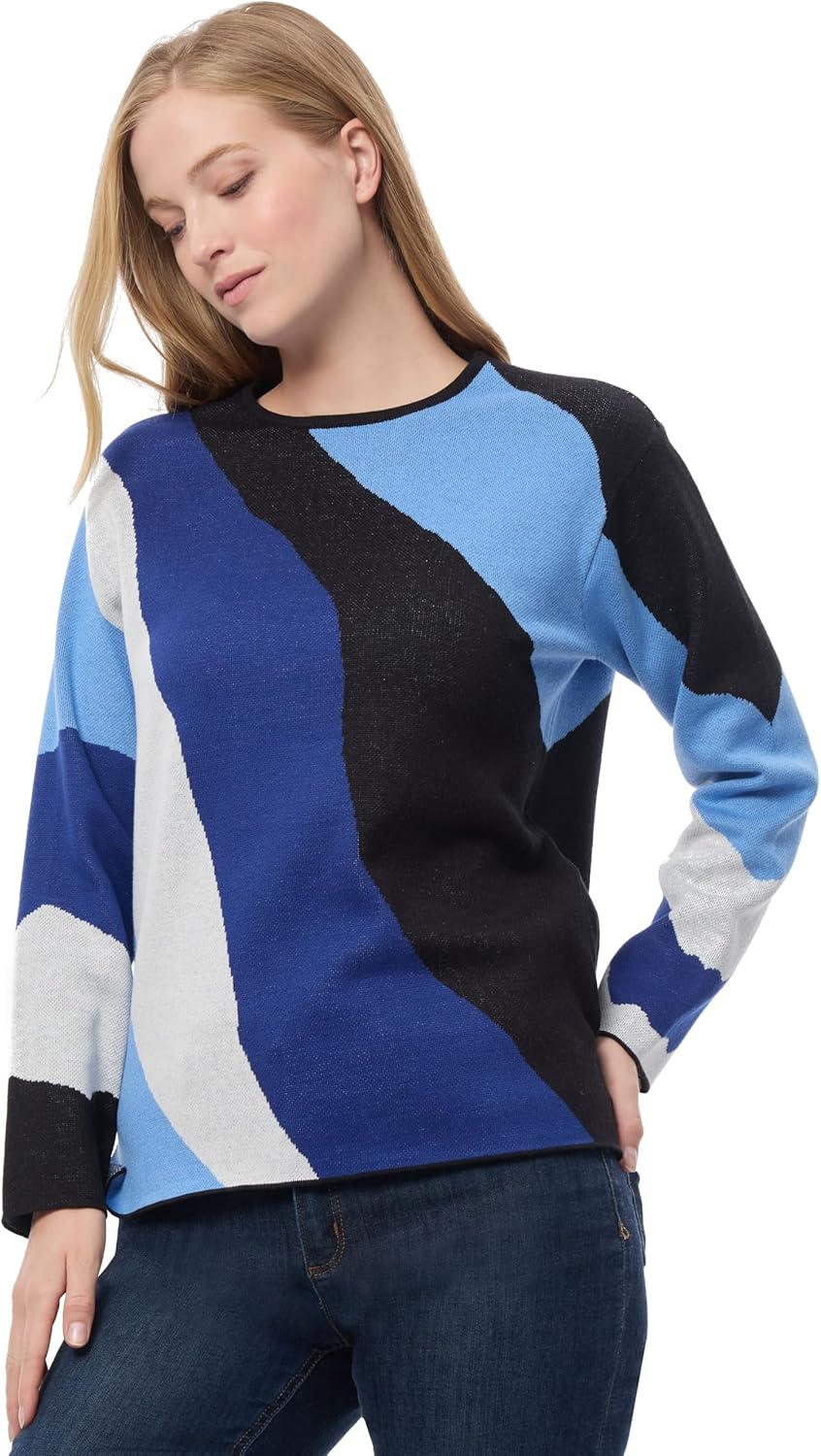 Jones New York Women's Intarsia Wave Colorblock Tunic with Side - Image 3