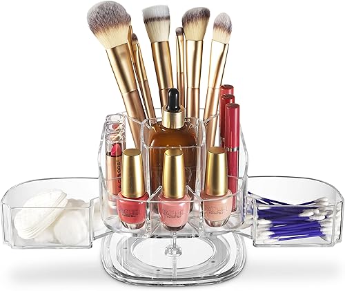 Masirs Pequeño organizador de maquillaje giratorio  Mini pero espaciosa solución de almacenamiento de cosméticos con múltiples compartimentos  El