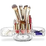 Masirs Small Rotating Makeup Organizer - Mini Yet Spacious Cosmetic Storage Solution with Multiple Compartments - The Perfect Spinning Make-Up Caddy for Vanity or Bathroom Counter (Square - Clear)