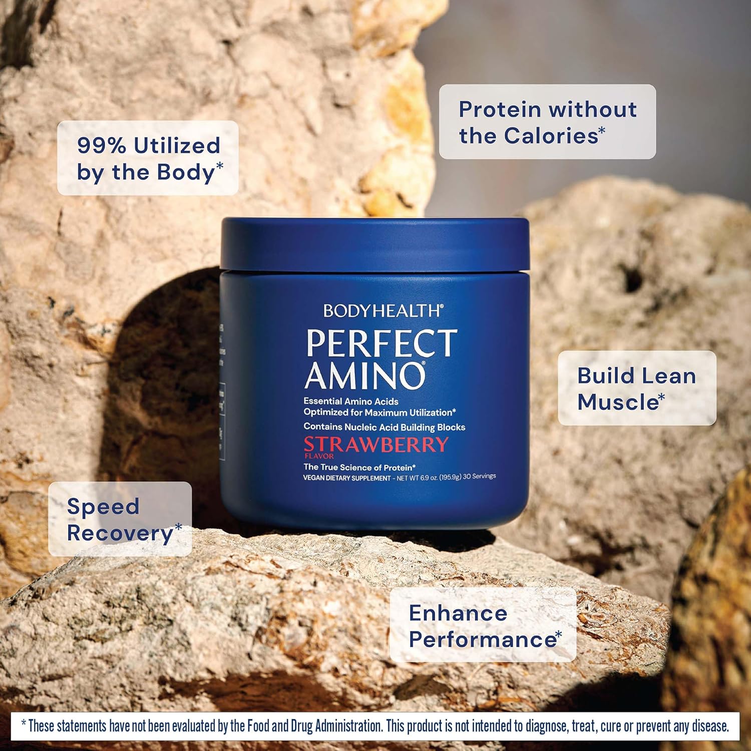 BodyHealth PerfectAmino Powder - BCAA and EAA Powder for Pre and Post Workout - Amino Acid Energy Drink for Men and Women to Support Lean Muscle and Recovery - Strawberry - 30 Servings thumbnail