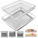 Air Fryer Basket Tray Replacement for Cuisinart TOA-60 TOA-65 TOA-70 Toaster Air Fryer Convection Oven, 12.4 * 11'' Mesh Air Fryer Steel Basket Wire Rack Accessories Parts, Dishwasher Safe