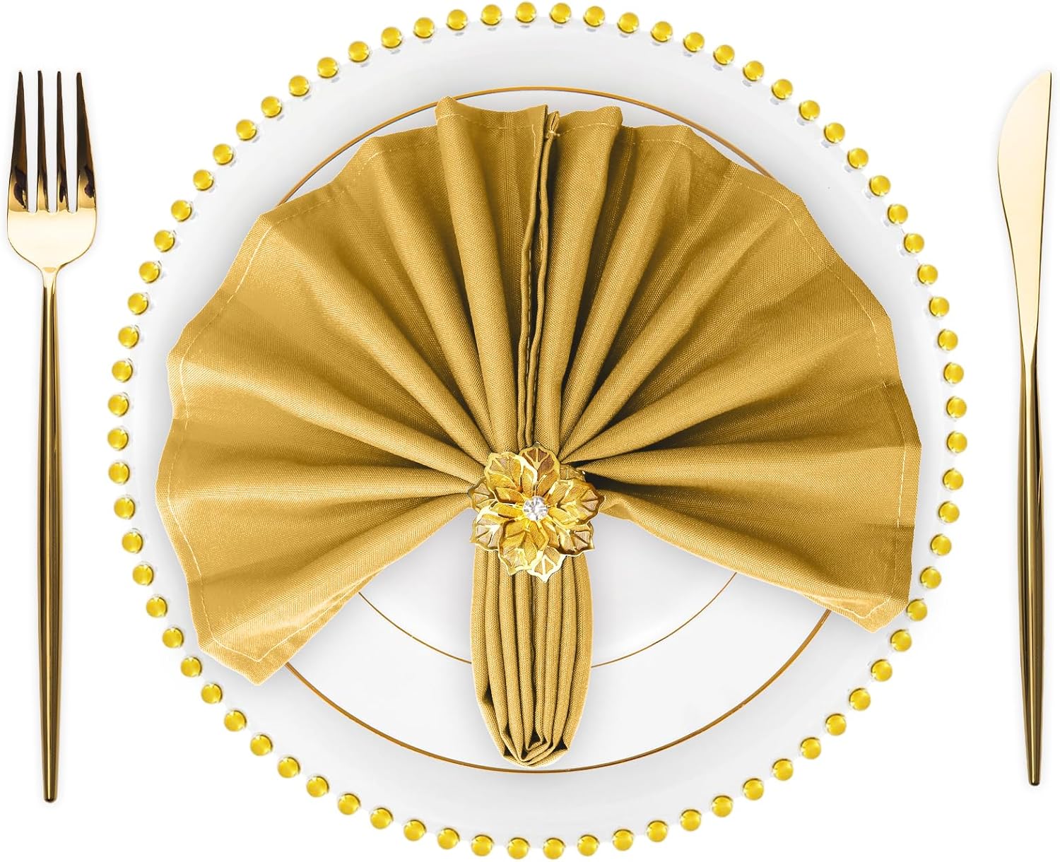 SuperO Set of 80 Cloth Napkins 17 x 17 Inch, Polyester Solid Washable Dinner Napkins with Hemmed Edges,Great for Restaurant, Wedding and Party(Gold)