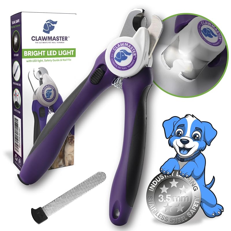 Cortador de Unhas para Cães e Gatos com LED e Lâmina de Aço Inoxidável 3,5 mm ClawMaster Roxo