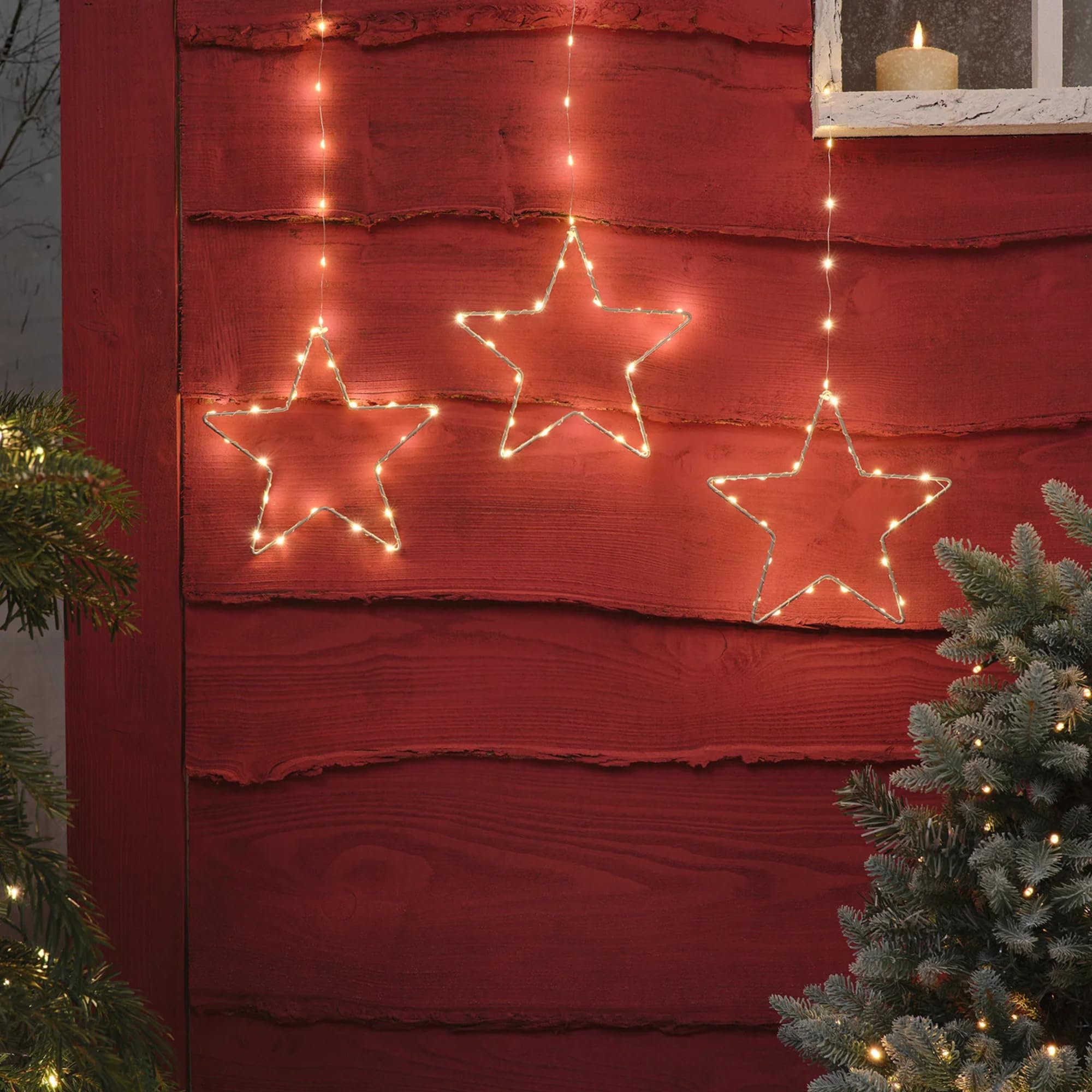 Lights4fun Set 2 x 3 Leuchtsterne | Mikro-LEDs batteriebetrieben | Stern-Dekorationen für Außen & Innen | Weihnachten Weihnachtsdeko Weihnachtsbeleuchtung Fensterdeko | 20 x 20 cm